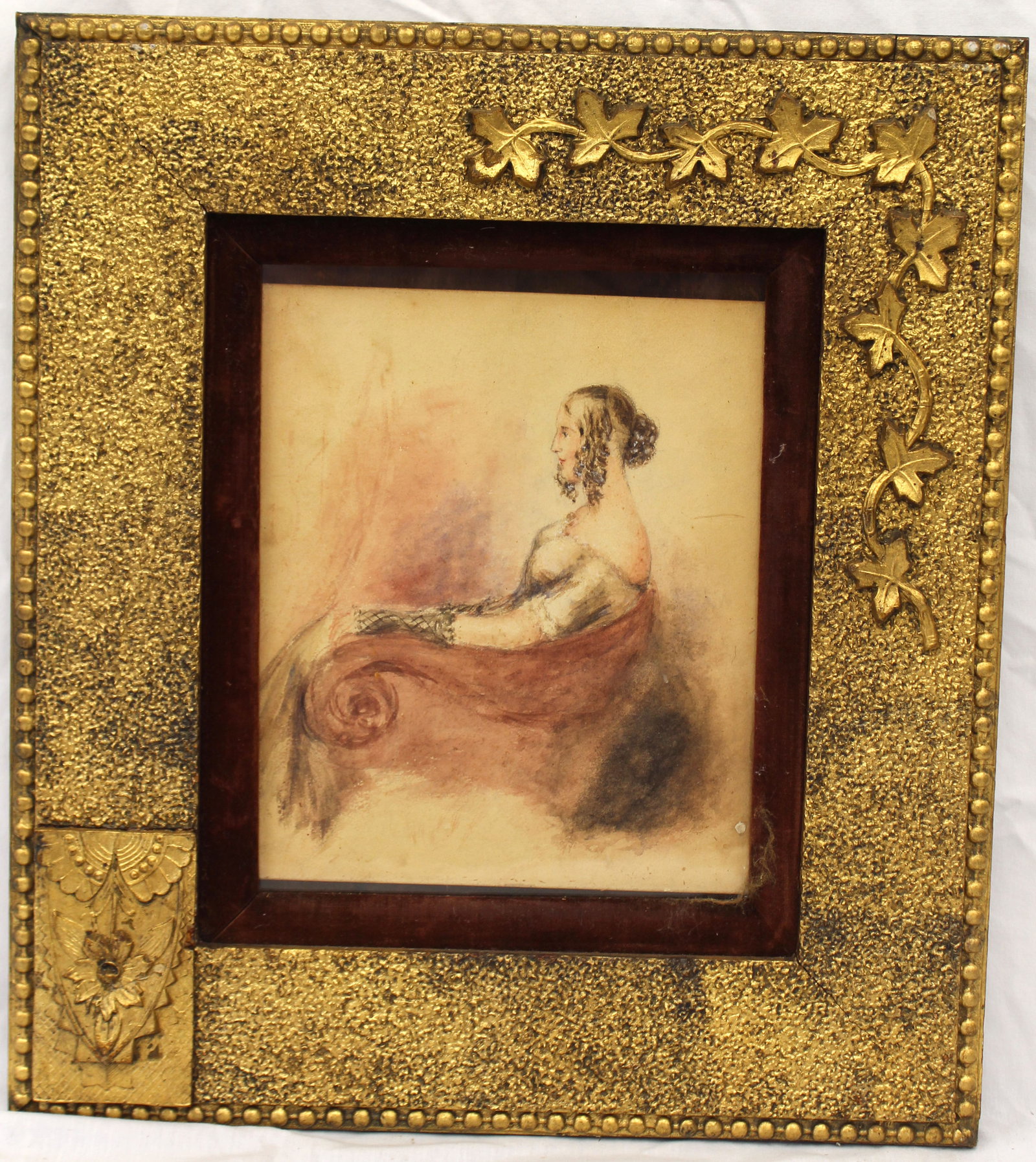 19thC w/c portrait of a woman sitting in a chair signed illegibly & dated 1835 - overall framed size: 19thC w/c portrait of a woman sitting in a chair signed illegibly & dated 1835 - overall framed size 17"x15"