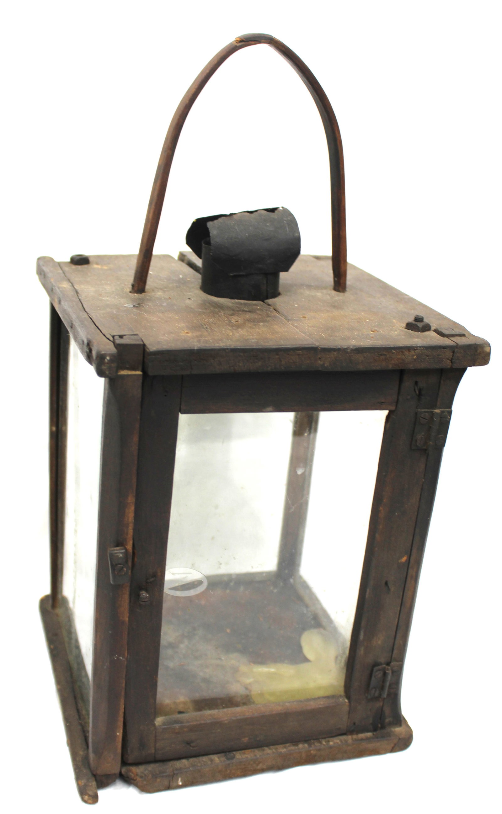 Antique wood & glass barn lantern - 18" tall incl handle x 8 1/2"x9" (1 of 8)