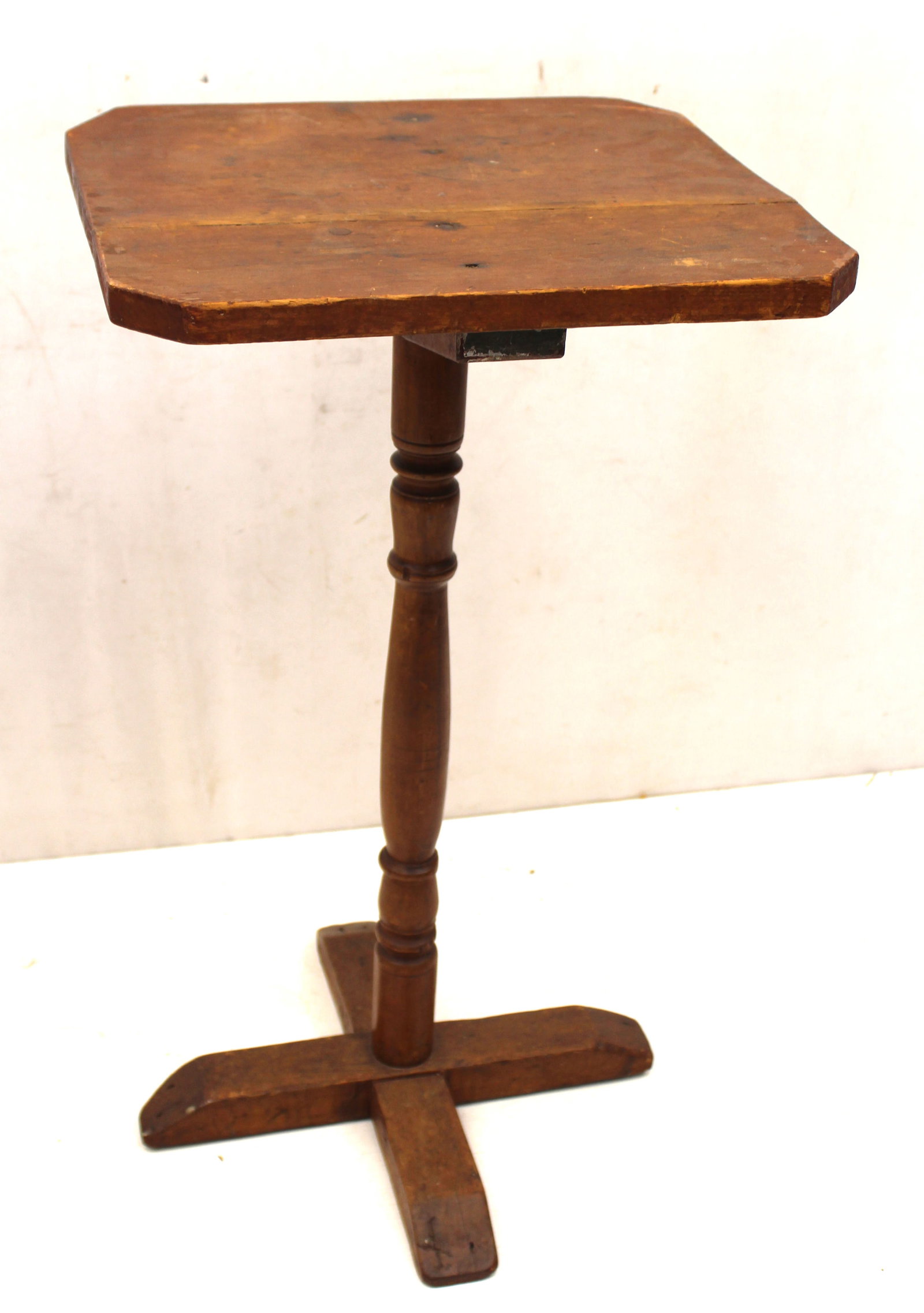 Antique X based candlestand w rectangular top in old red paint - 28 1/2" tall x 17 1/2"x15" (1 of 6)