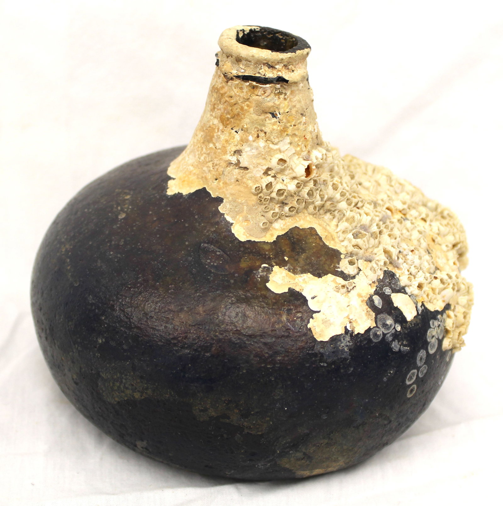 Early dark green glass bottle w barnacles - 5" tall (1 of 6)