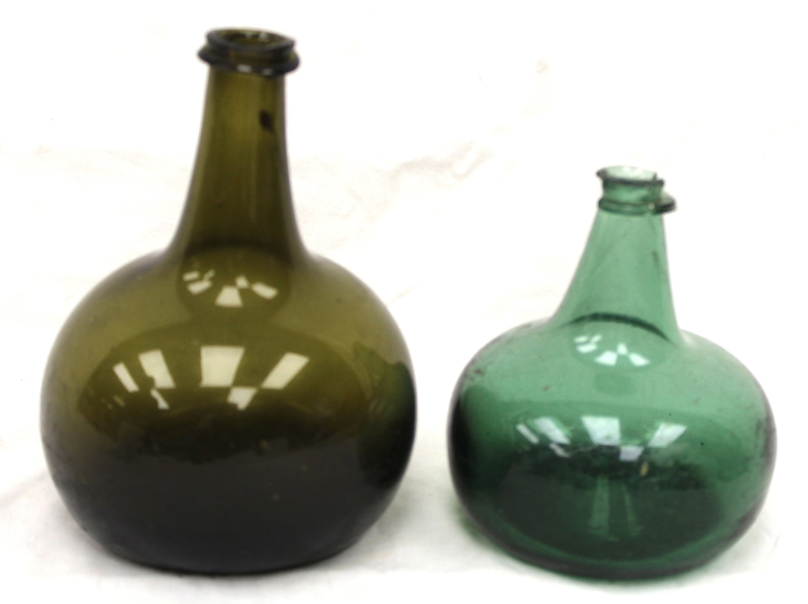 Lot of 2 early green glass bottles - 5 1/2" & 7 1/2" tall: Lot of 2 early green glass bottles - 5 1/2" & 7 1/2" tall