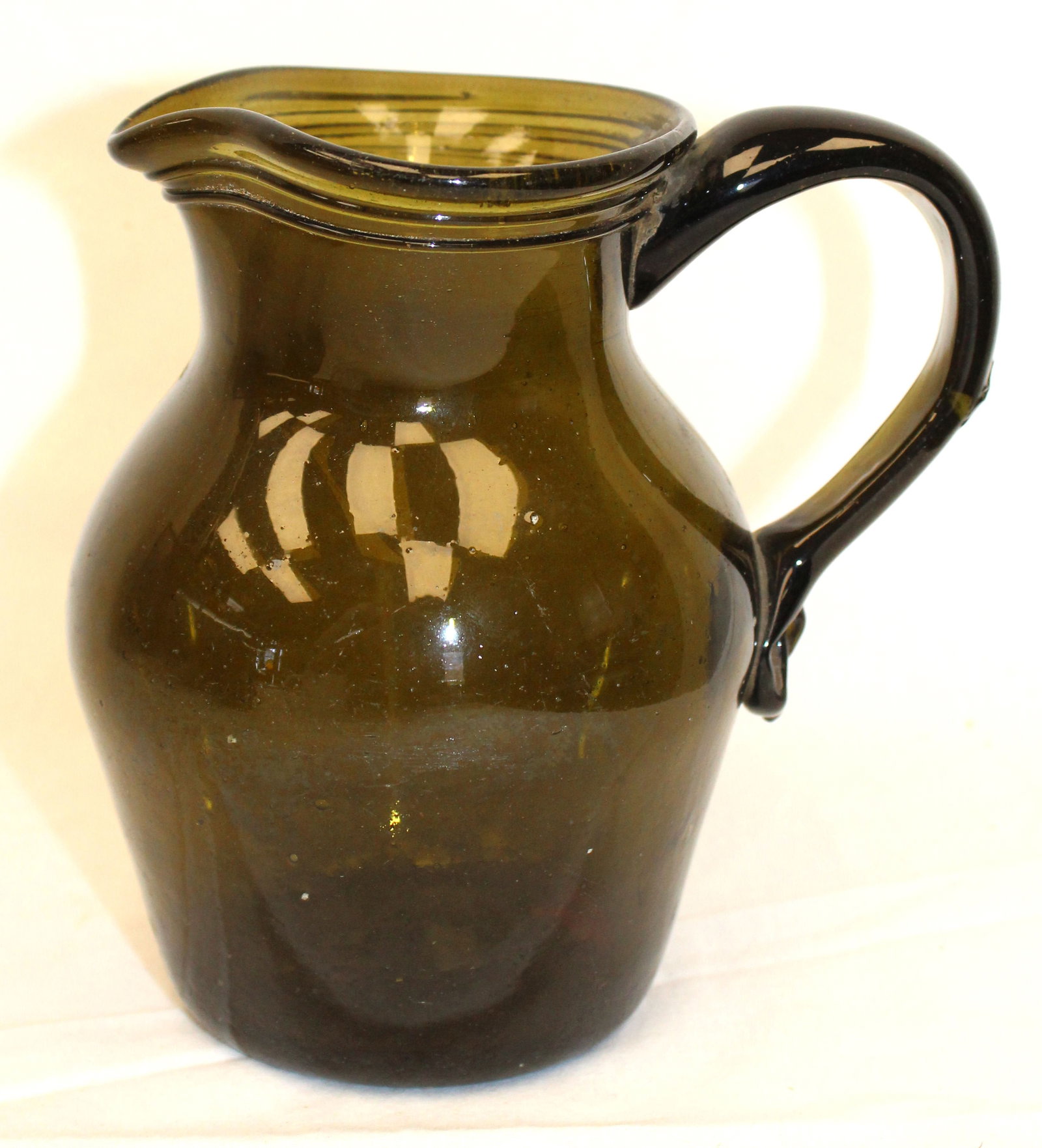 Early green glass creamer - 6" tall (1 of 12)