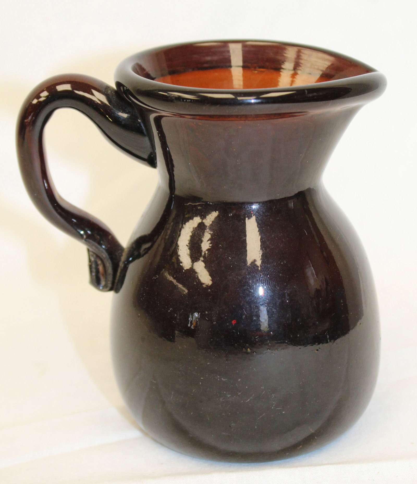 Early amber glass creamer - 4 1/2" tall (1 of 8)