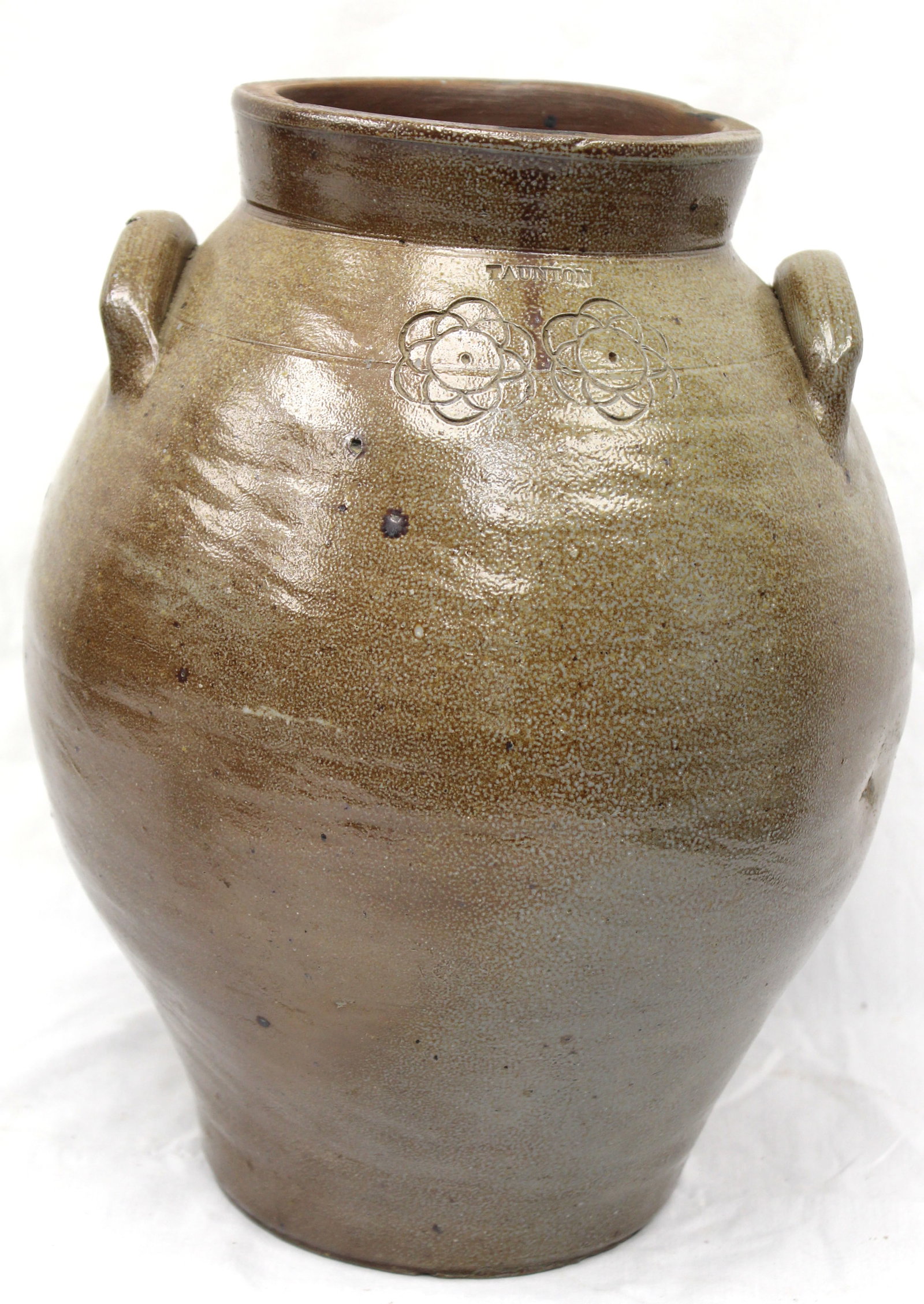Antique Taunton stoneware ovoid crock w incised floral dec - 14" tall (1 of 10)