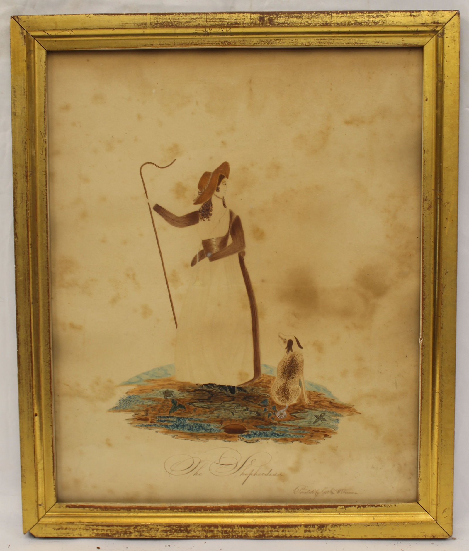 Antique w/c of a shepherdess titled "The Shepherdess" & signed C.A. Williams - overall framed size (1 of 6)