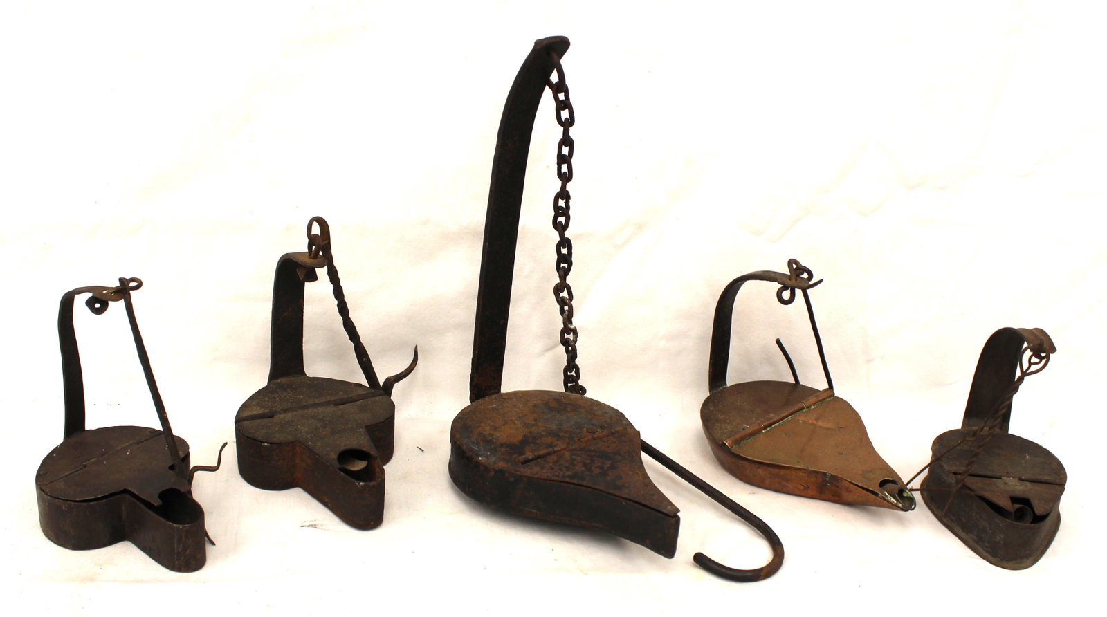 Lot of 5 antique betty lamps: Lot of 5 antique betty lamps