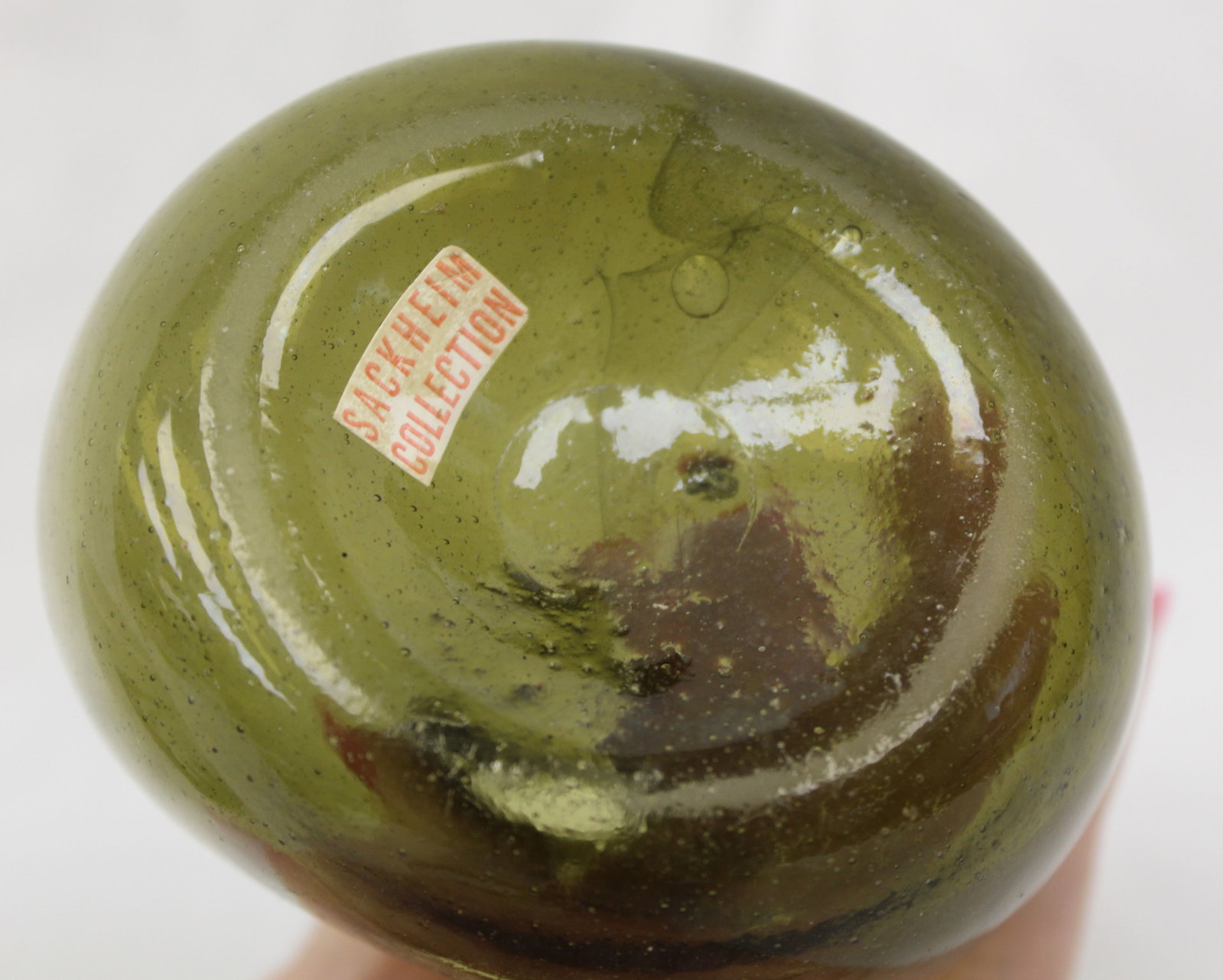 Early green glass small chestnut bottle - 4 1/2" tall - 7