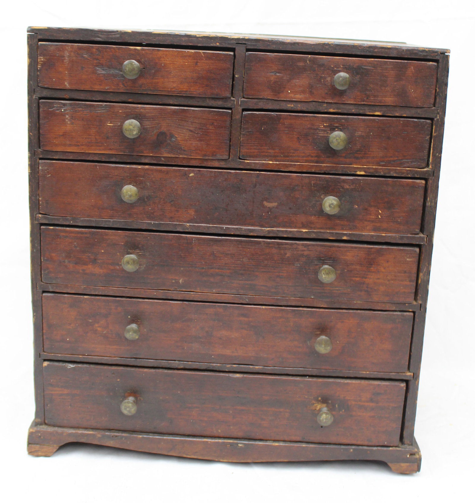 18thC 2 over 2 over 4 drawer spice or apothecary chest - 16 1/2" tall x 14 1/2" x 7" (1 of 7)