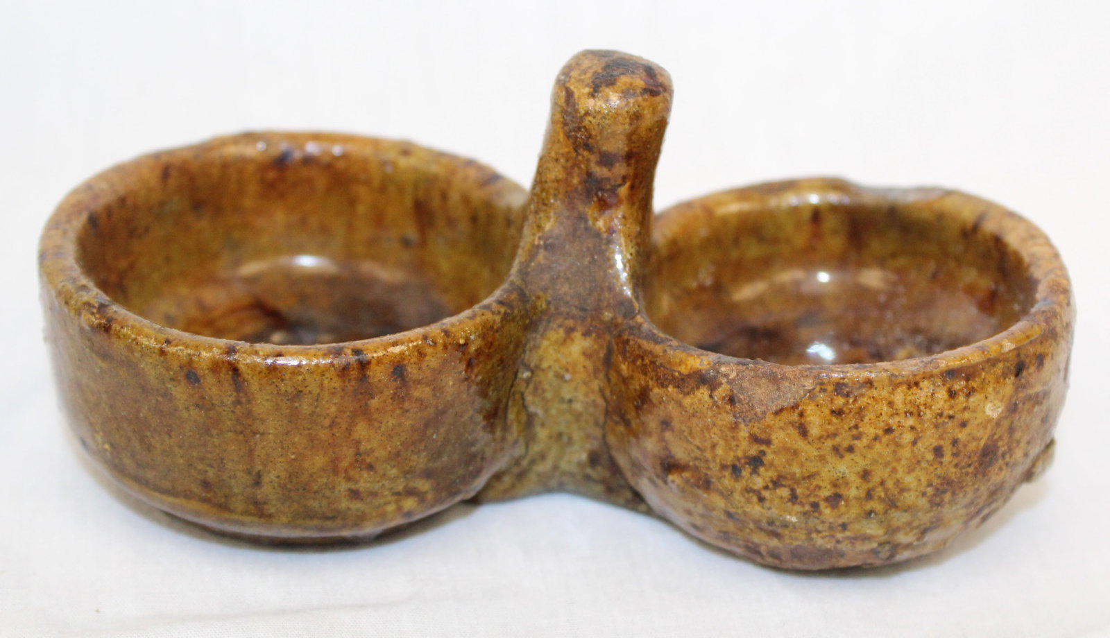 Antique redware double salt - 2 1/4" tall x 4 1/2"x2 1/2" (1 of 6)