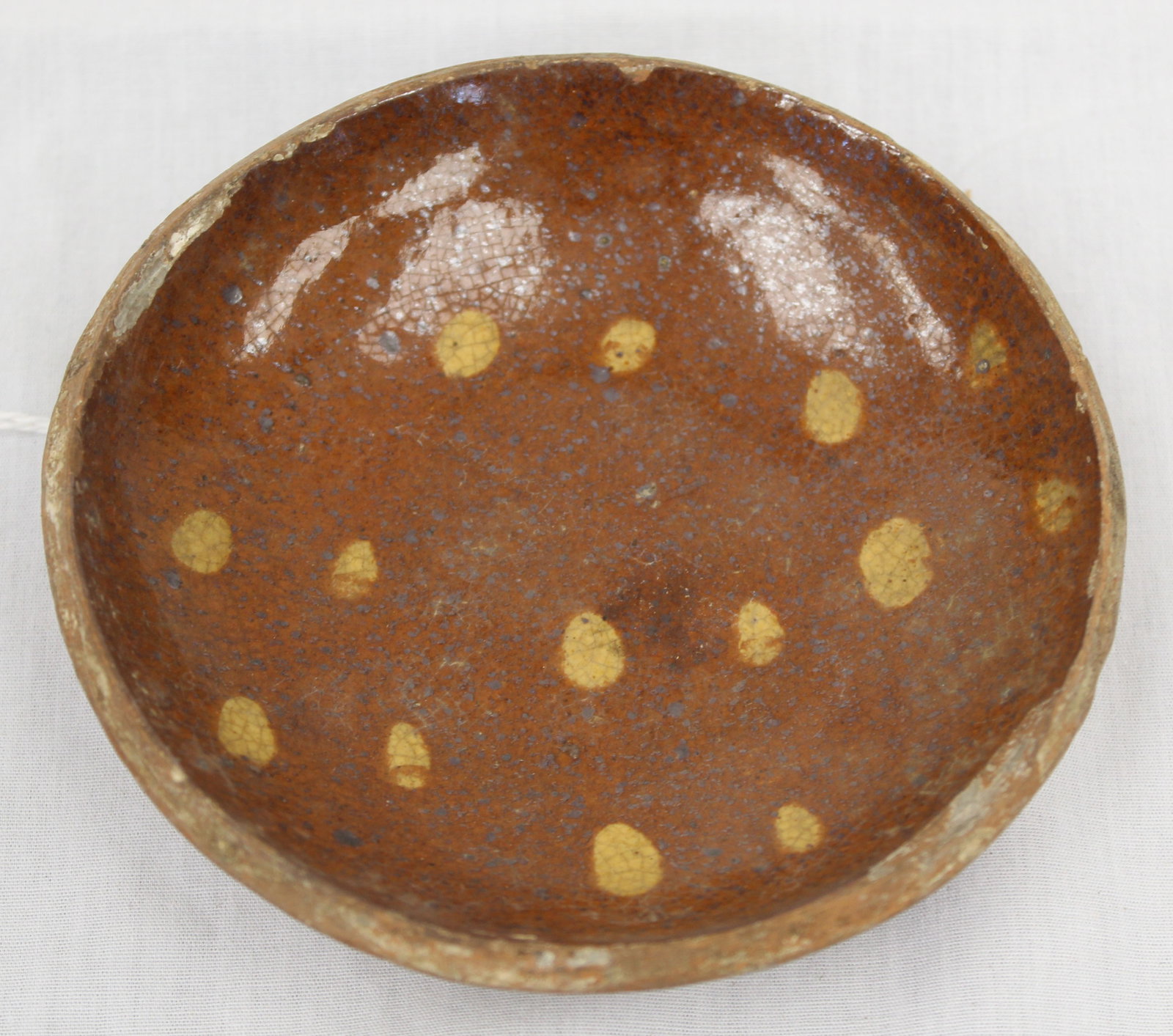 Antique redware small slip dec plate - 4 1/2" diam (1 of 2)