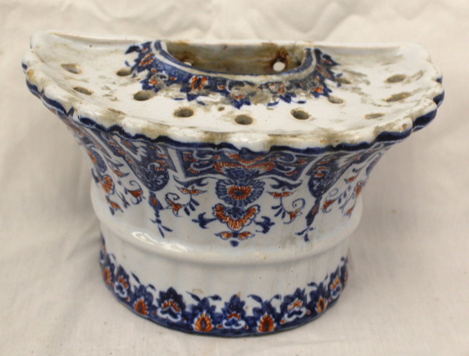 Antique French Faience tulip wall vase - 5" tall x 8" x 5 1/2" (1 of 8)