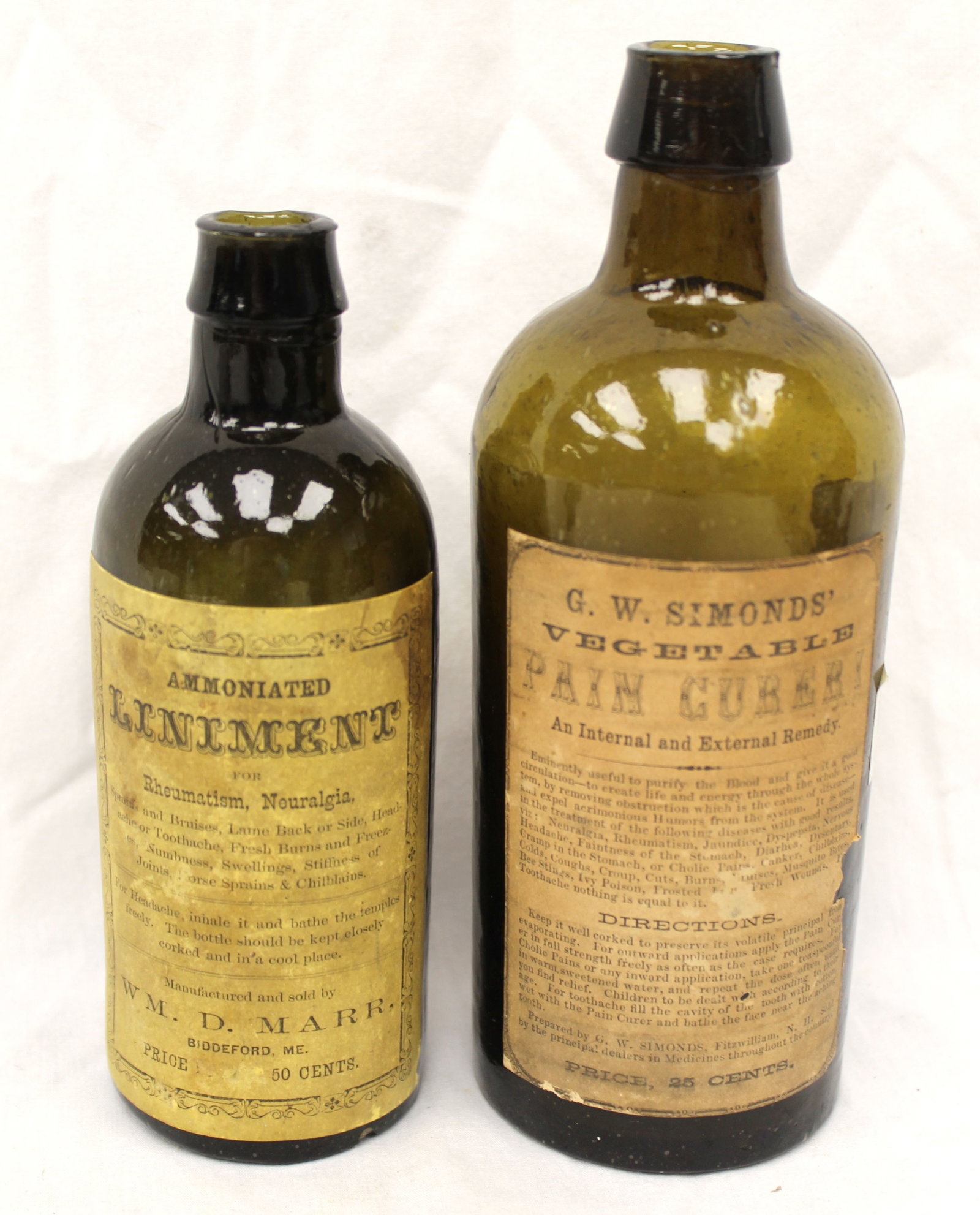 Lot of 2 early amber glass apothecary bottles w orig labels - 6 1/2" & 7 1/2" tall (1 of 7)