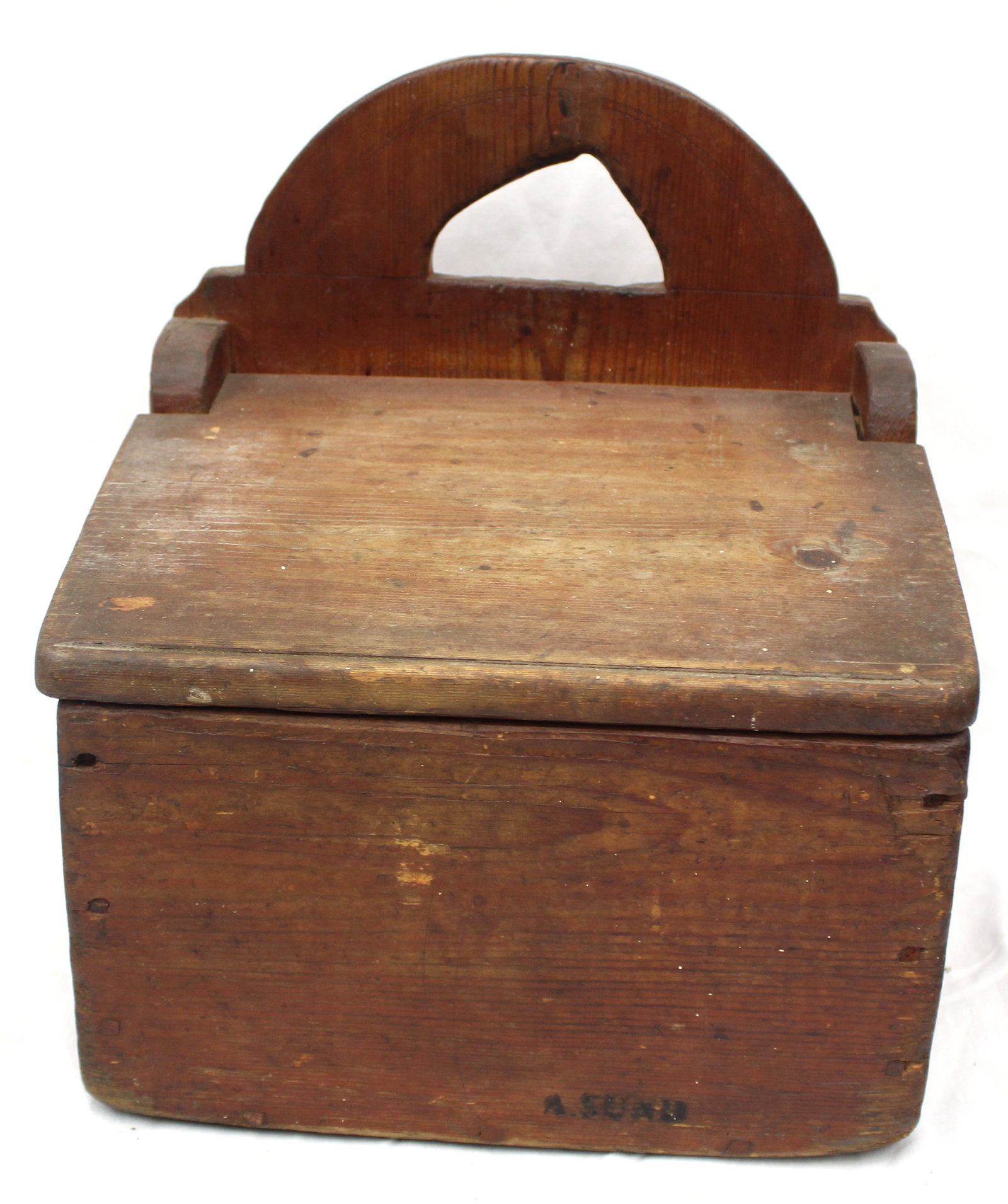18thC salt box signed on front A. Sund - 14" tall x 11"x9" (1 of 8)