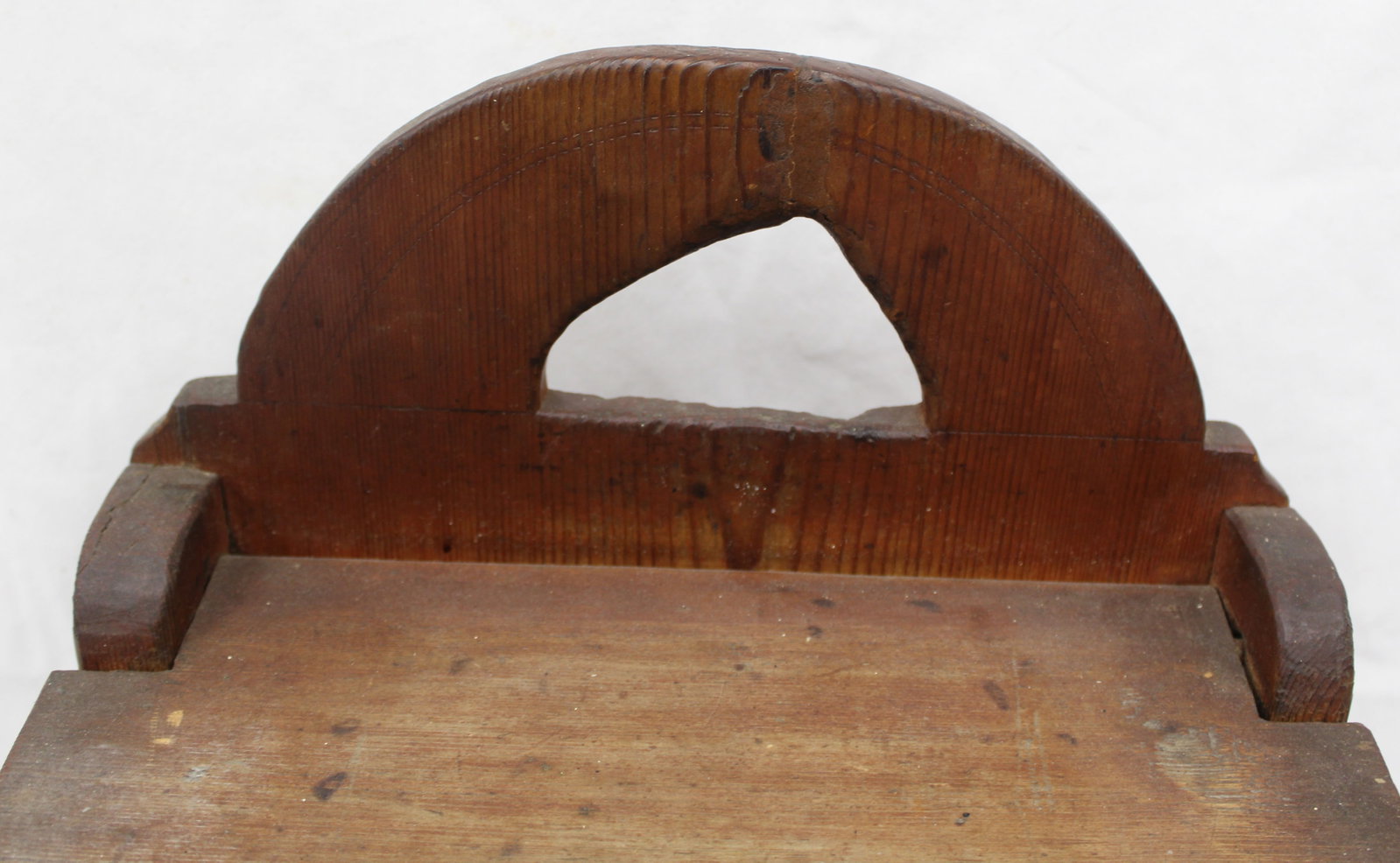 18thC salt box signed on front A. Sund - 14" tall x 11"x9" - 4