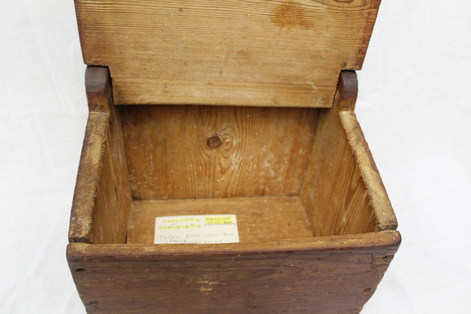 18thC salt box signed on front A. Sund - 14" tall x 11"x9" - 7