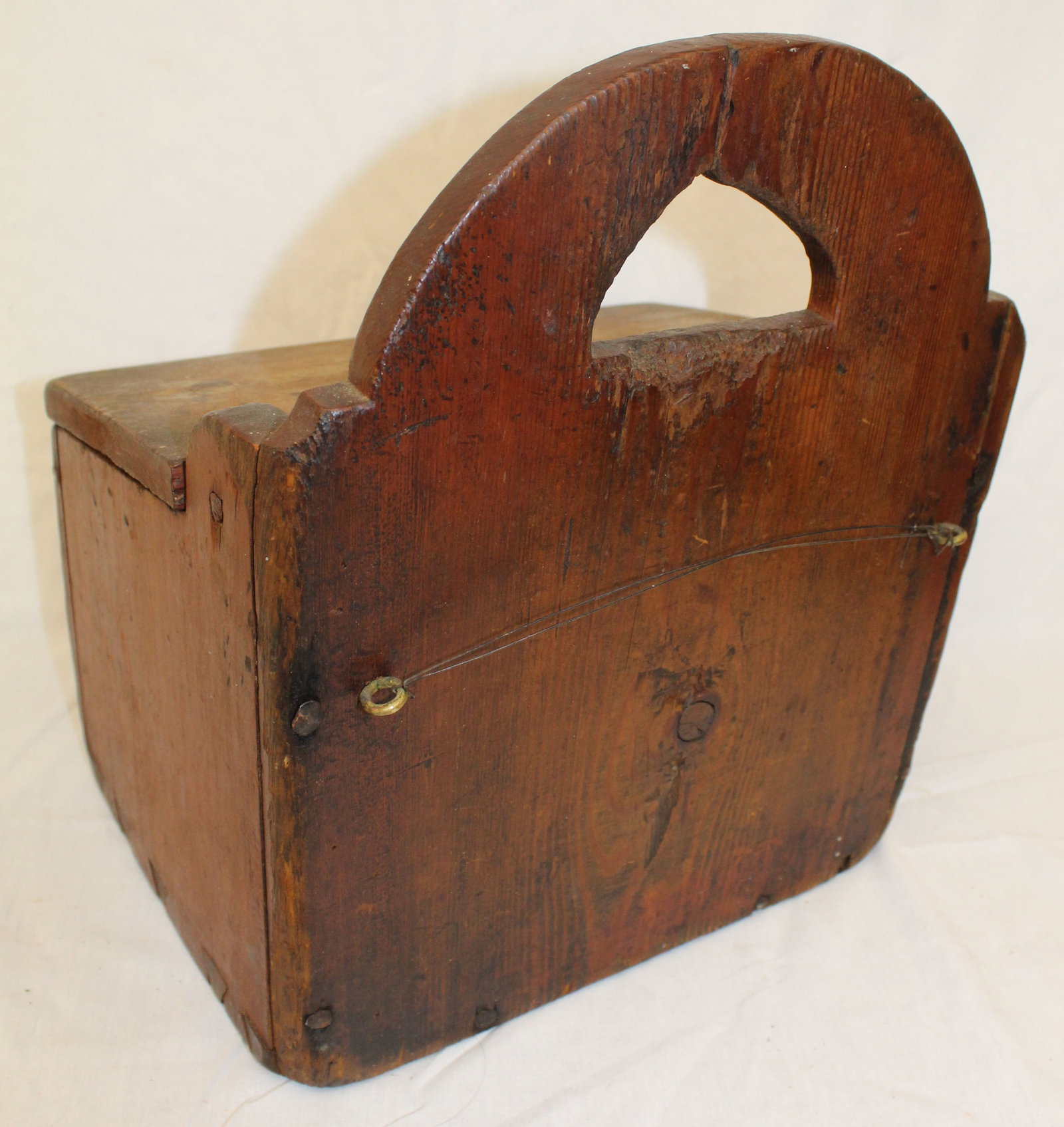 18thC salt box signed on front A. Sund - 14" tall x 11"x9" - 8