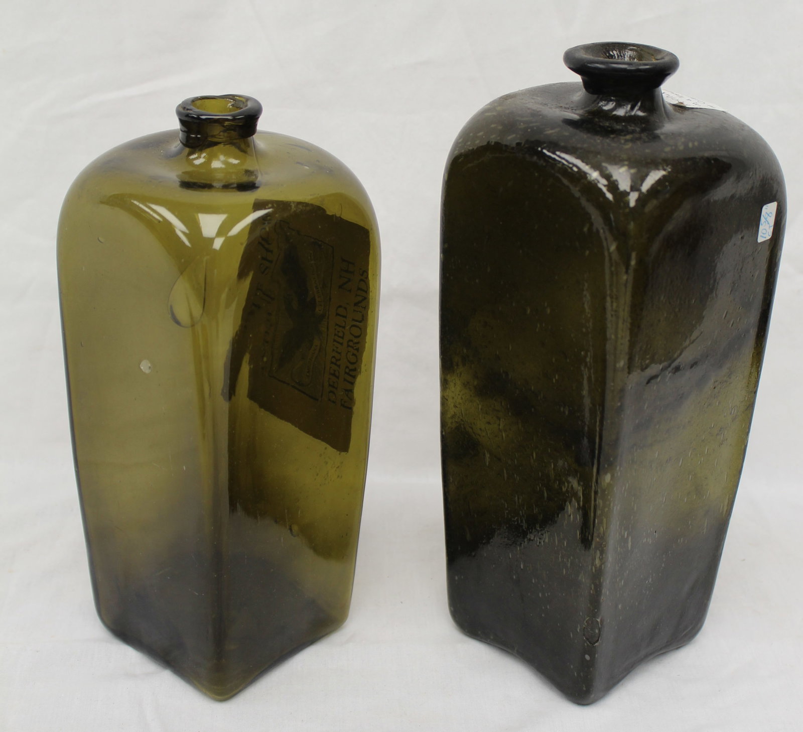Lot of 2 early green glass gin bottles - 10" & 11" tall (1 of 8)