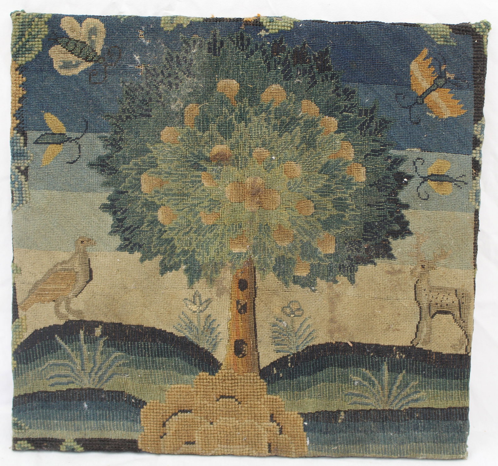 antique embroidered fragment wall hanging - 15 1/2"x16" (1 of 8)