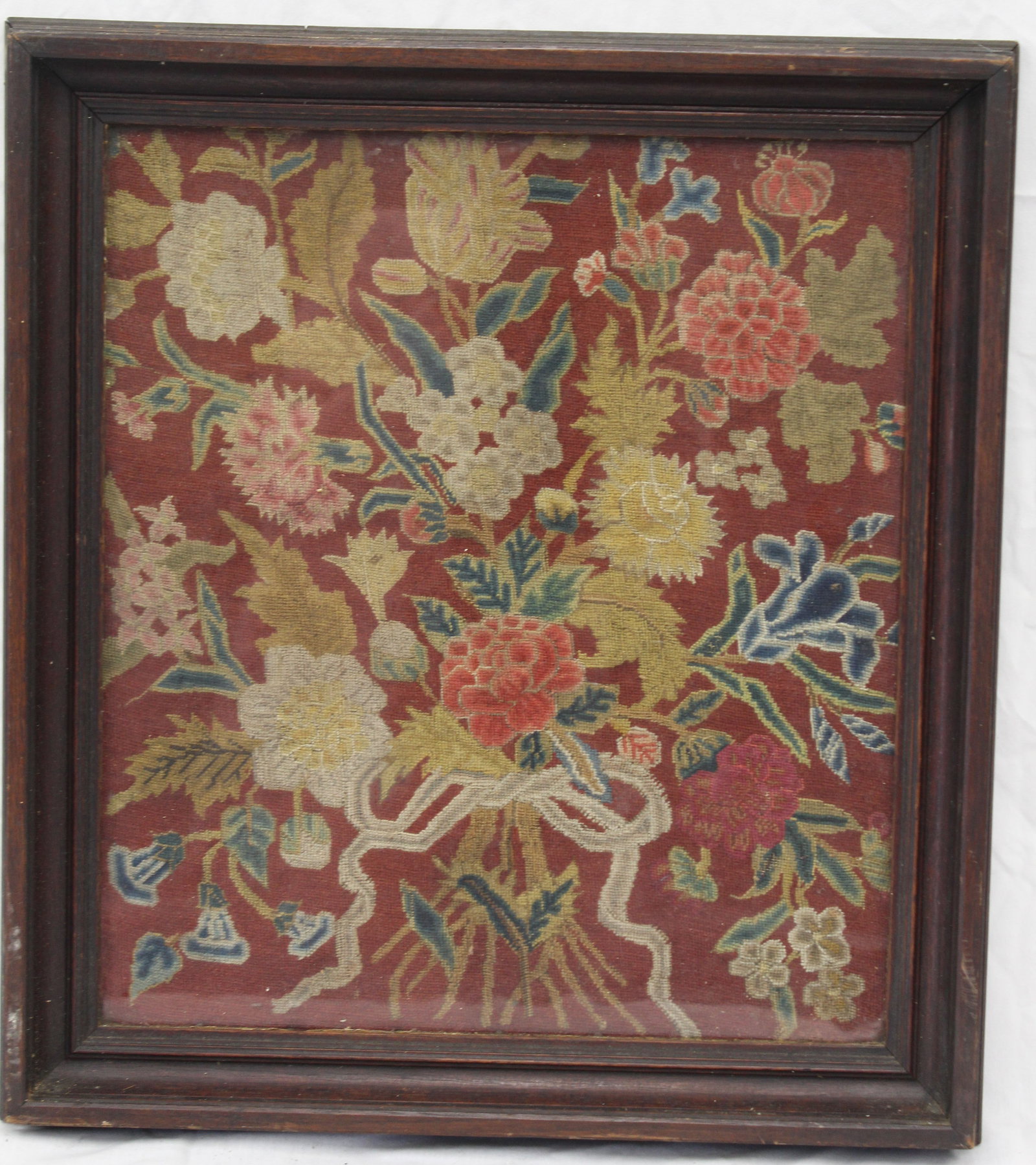 Antique framed embroidery/needlework wall hanging - overall framed size 21"x18" (1 of 6)