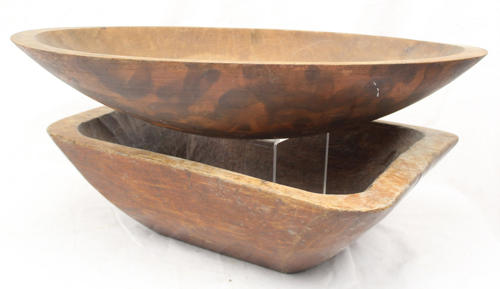 Lot of 2 antique wooden trenchers incl 1 w paint decoration - 4 1/2"x22"x11 1/2" & 5"x18"x13" (1 of 6)