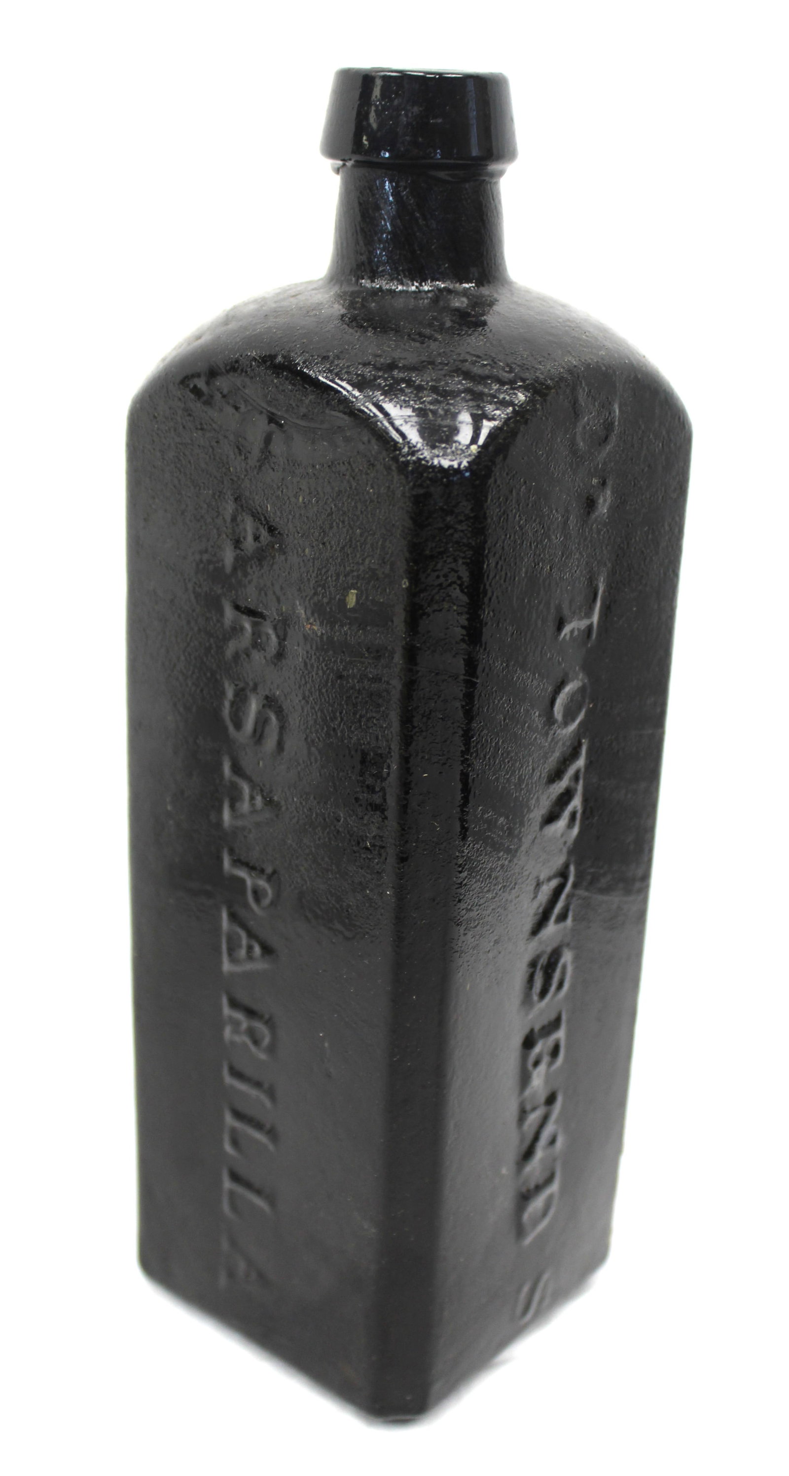 Early dark green/black glass bottle "Sarsaparilla - Townsend" w remnants of old label - 9 1/2" tall (1 of 8)