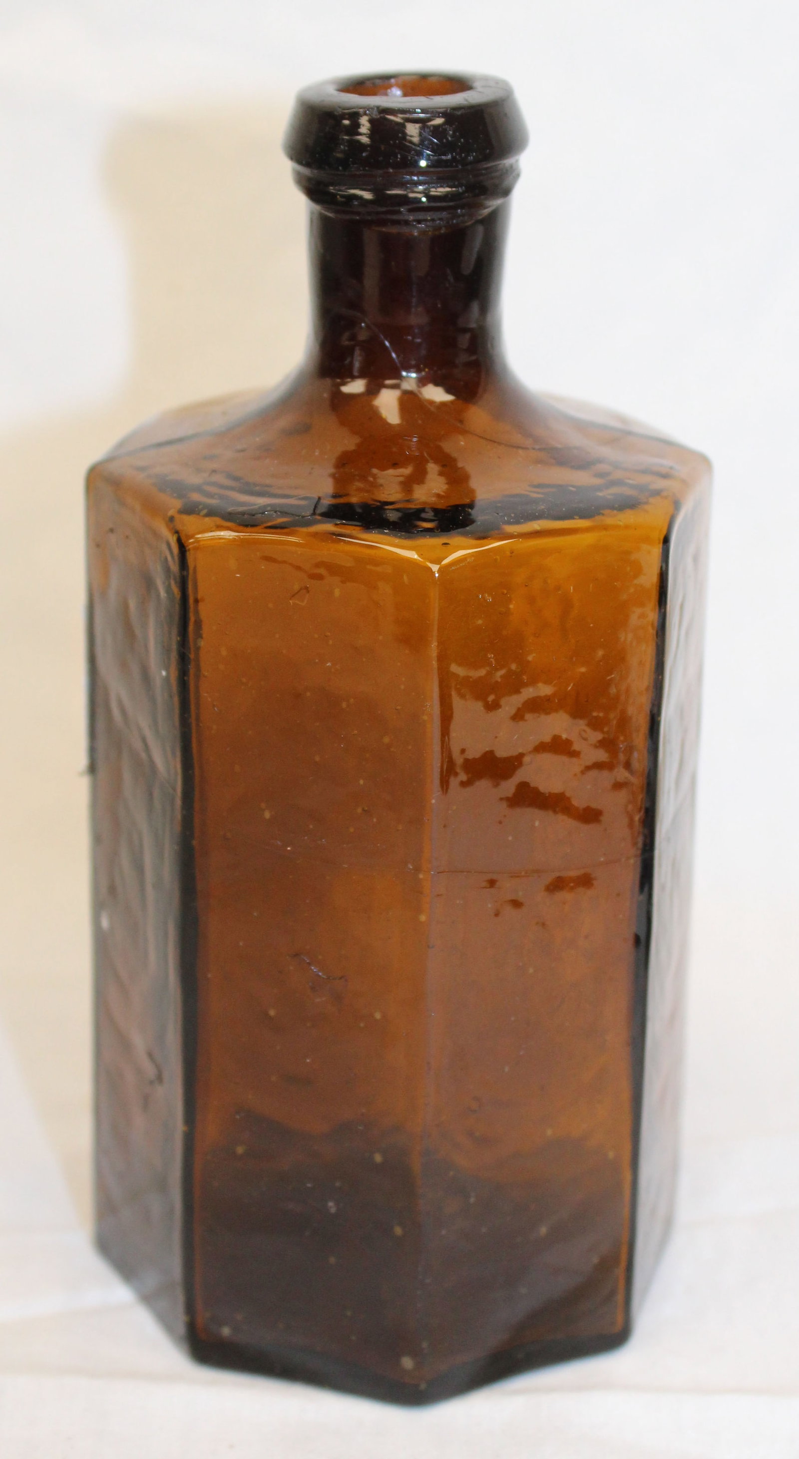 Early amber glass octagonal bottle - 6 1/2" tall (1 of 6)