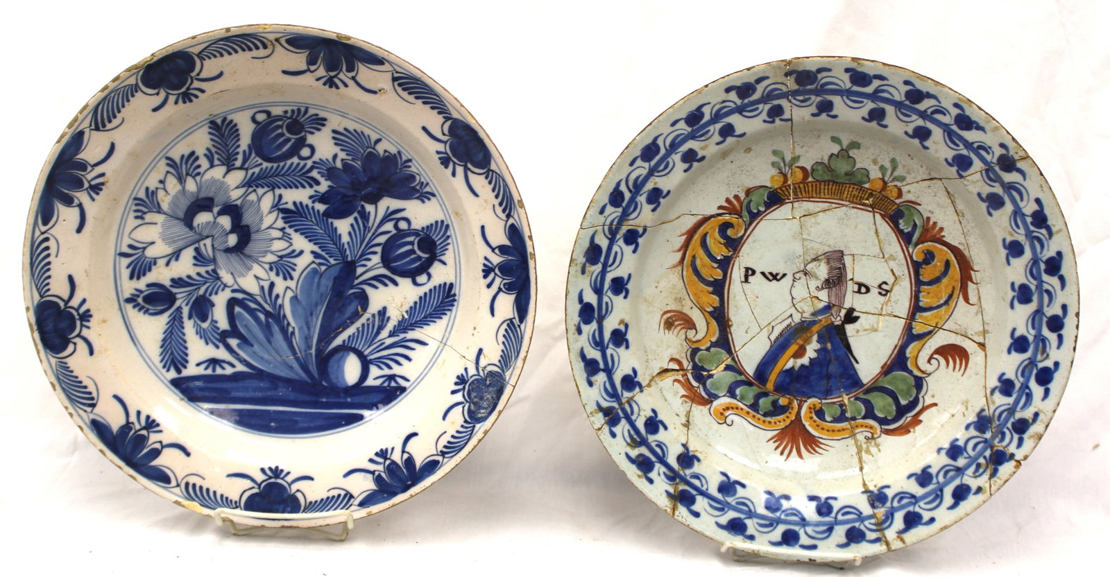 Lot of 2 antique Delft chargers - as found - 13 1/2" diam (1 of 15)