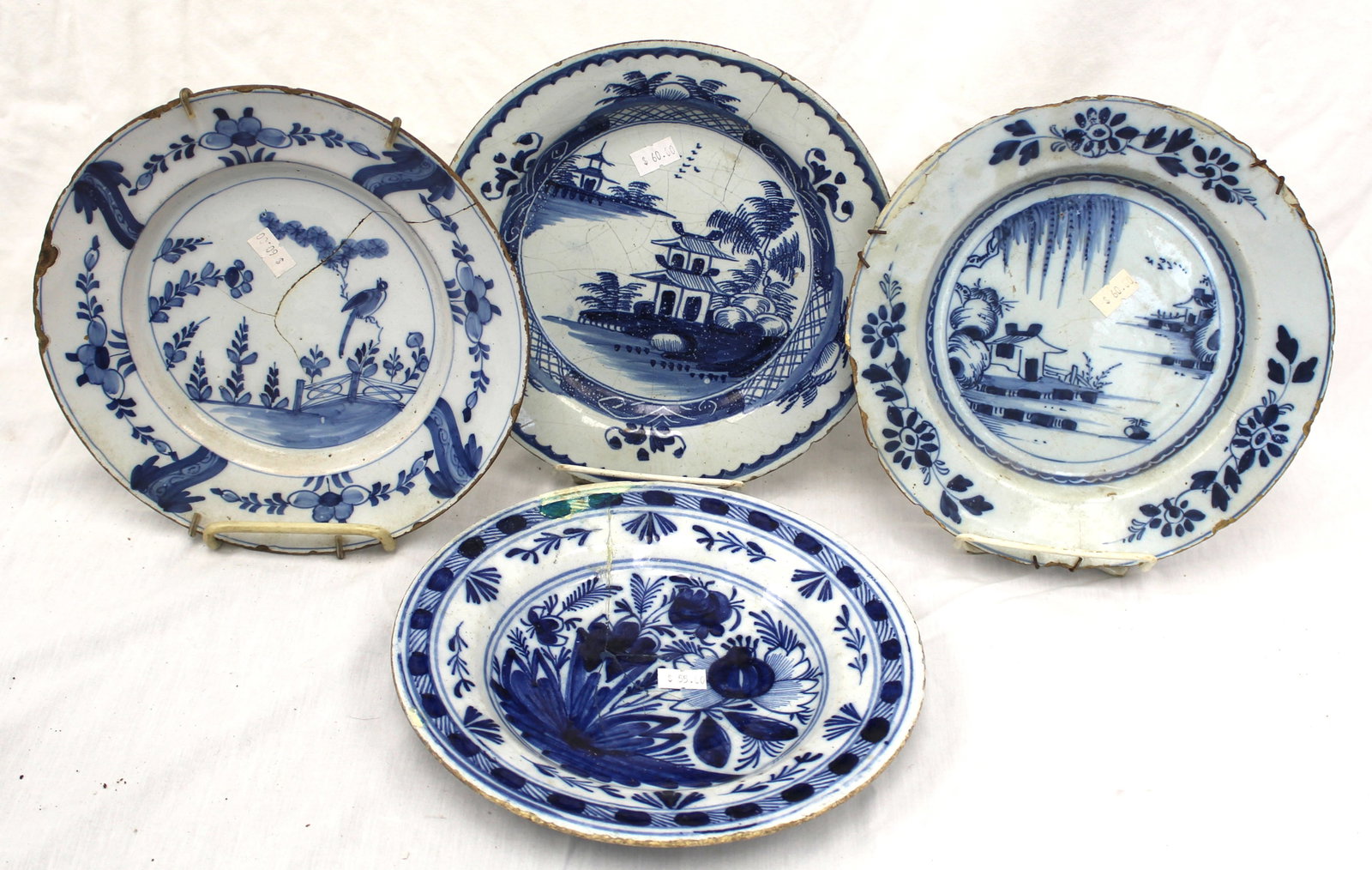 Lot of 4 antique blue & white Delft plates - 9" diam (1 of 10)