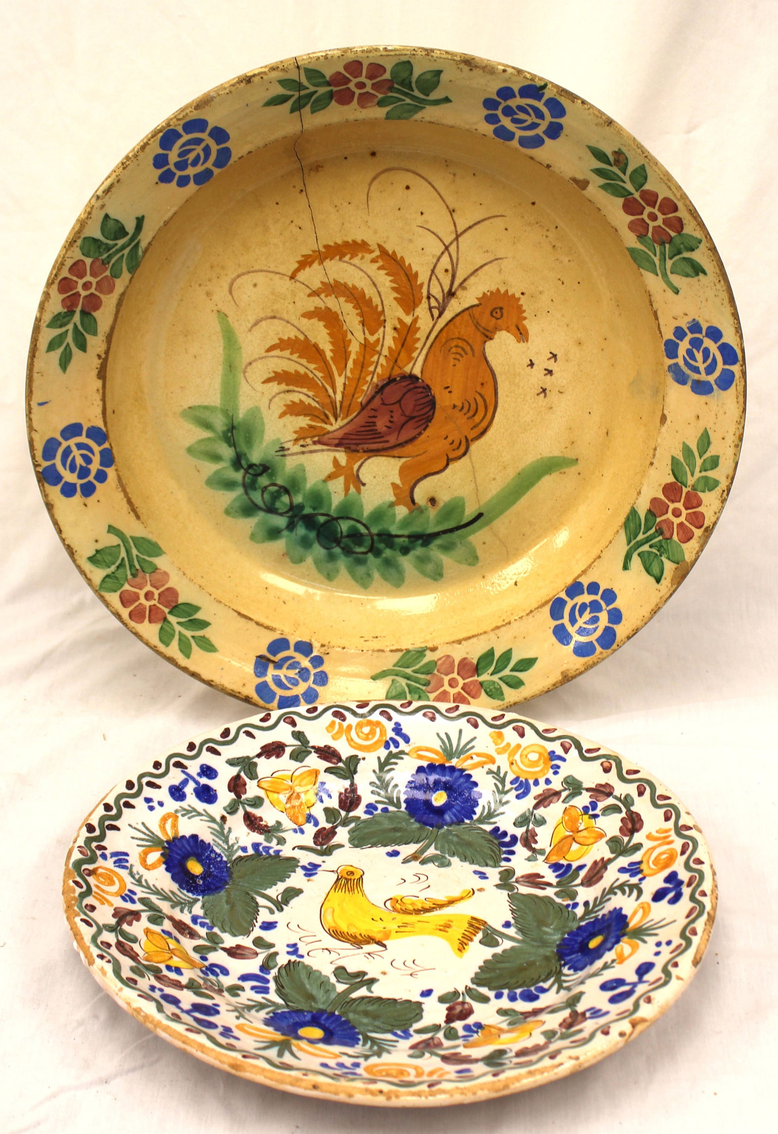 Lot of 2 antique French Faience chargers - 12" & 15" diam (1 of 9)