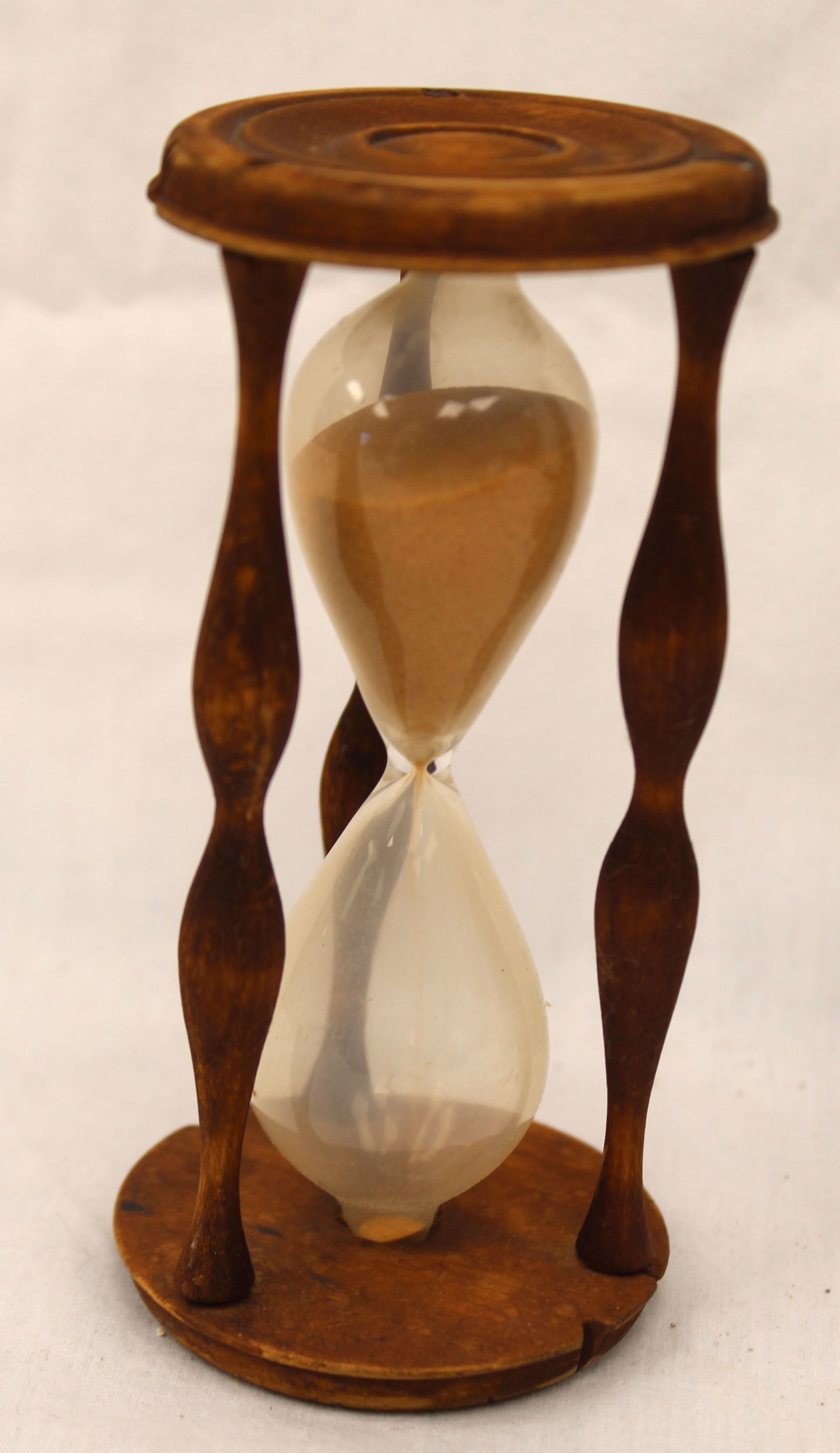 Miniature antique wood & glass hour glass - 5 1/4" tall: Miniature antique wood & glass hour glass - 5 1/4" tall