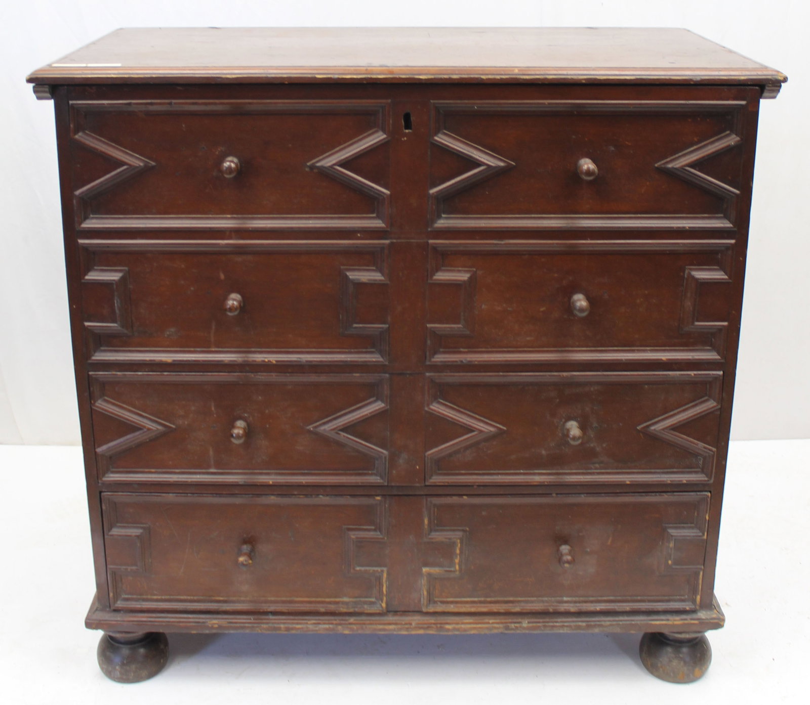 18thC ball foot blanket chest w later date & name on back - 37" tall x 39"x20" (1 of 13)
