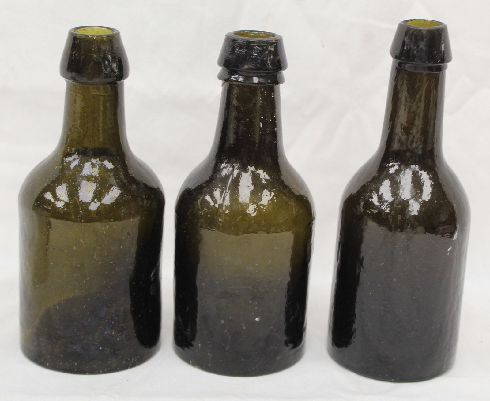Lot of 3 early small green glass bottles - 6 3/4"-7 3/4" (1 of 9)