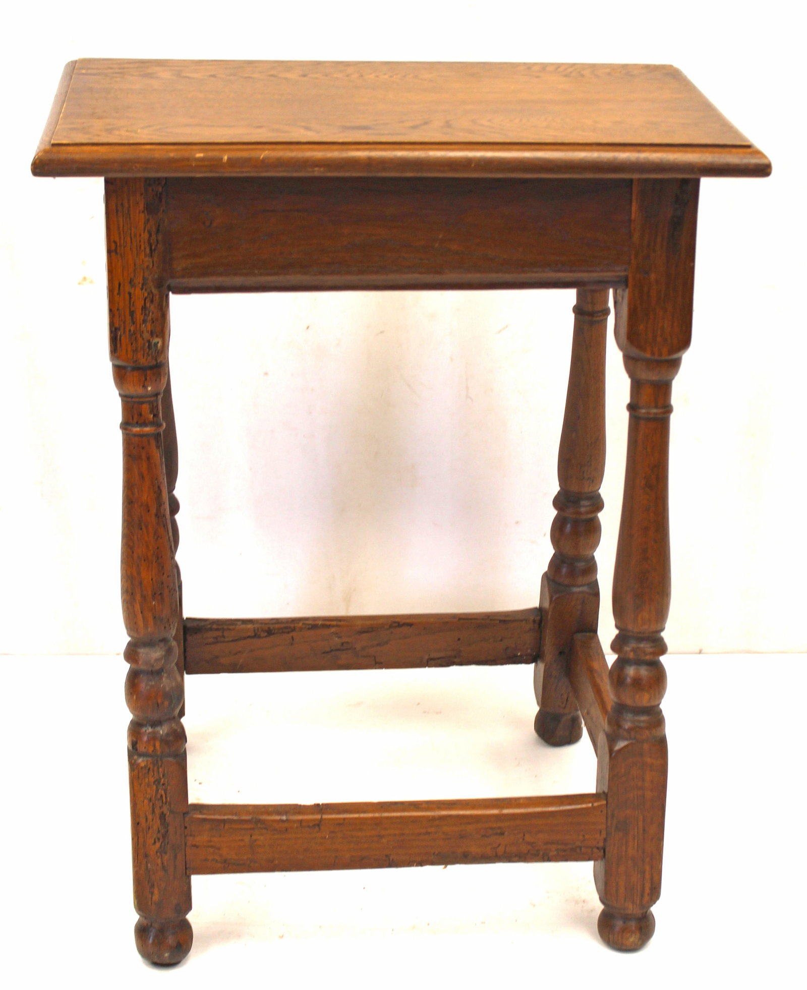 Antique joint stool w splay legs & stretcher base - 23" tall x 15 1/2"x11" (1 of 6)