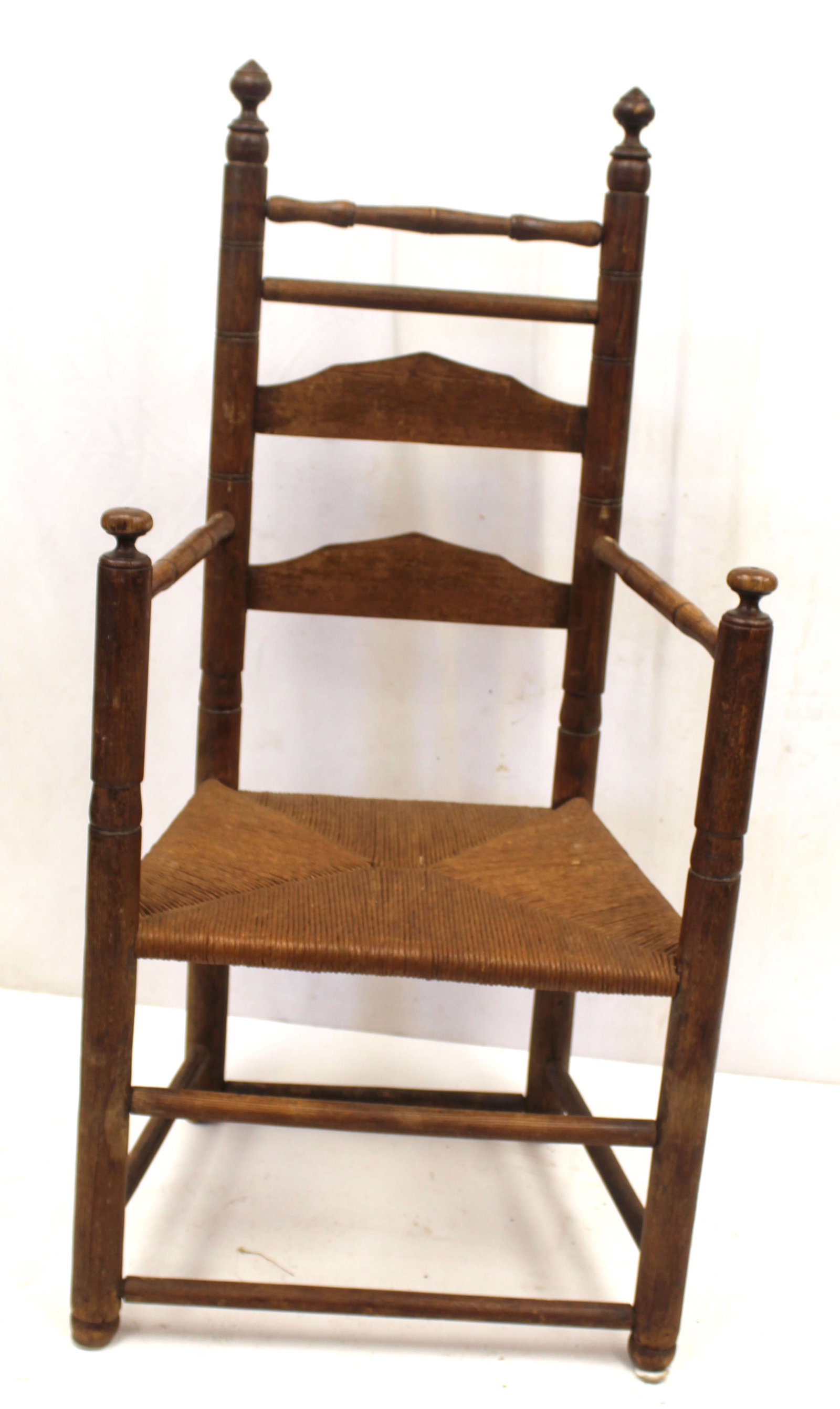 Antique ladderback armchair w rush seat - 43" tall x 21 1/2"x18" w 16" seat height (1 of 8)