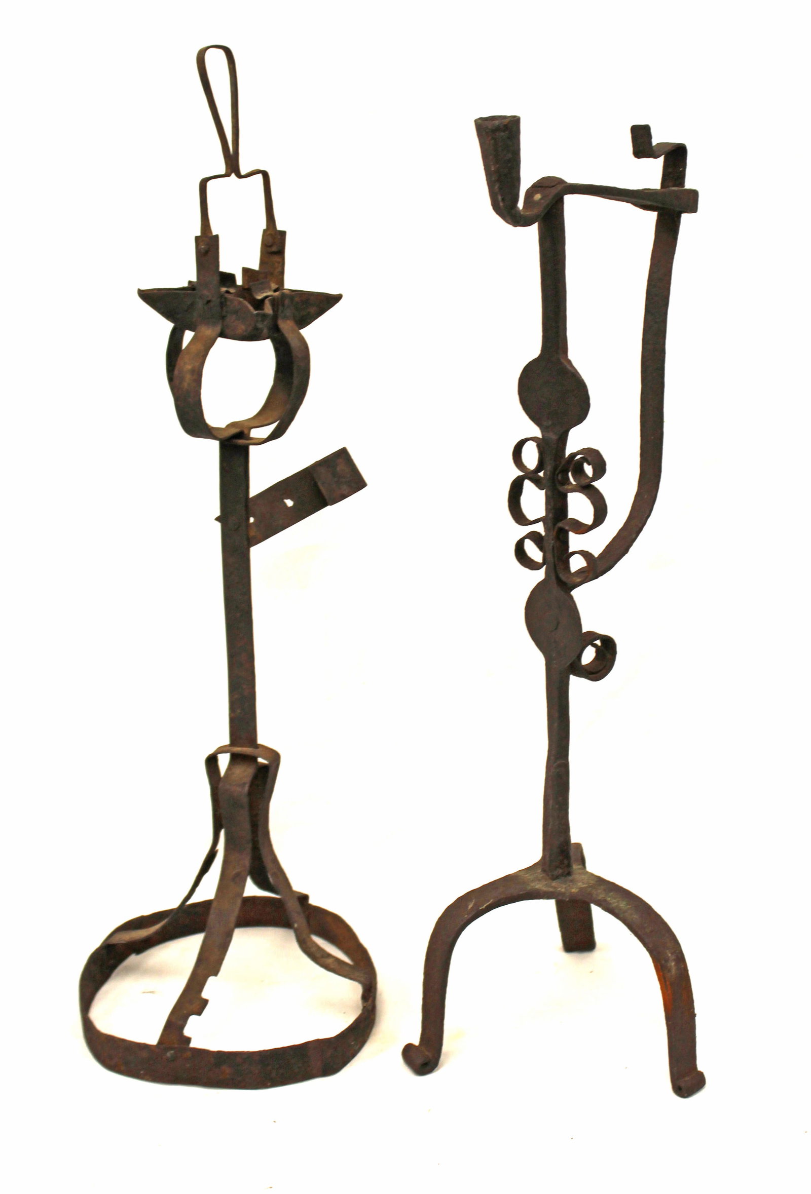 Lot of 2 antique iron table top lighting devices - 17 1/2" & 20" tall (1 of 9)