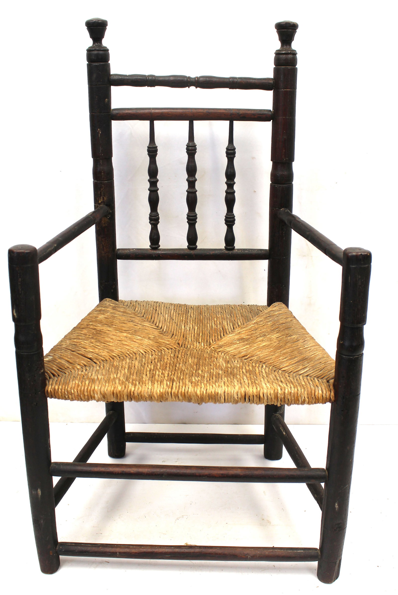 18thC Carver armchair w rush seat - 40" tall x 24"x19" w 17" seat height (1 of 9)