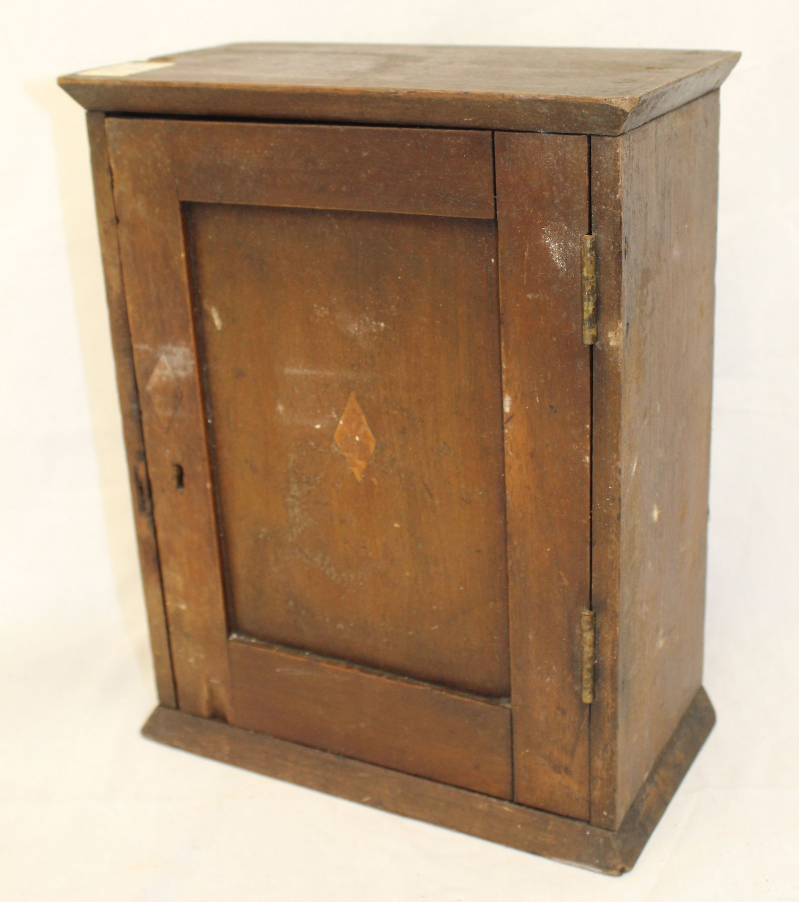 Antique wall hanging cupboard w 3 drawer over cupboard interior - 12" tall x 9 3/4" wide x 5 1/4" (1 of 6)