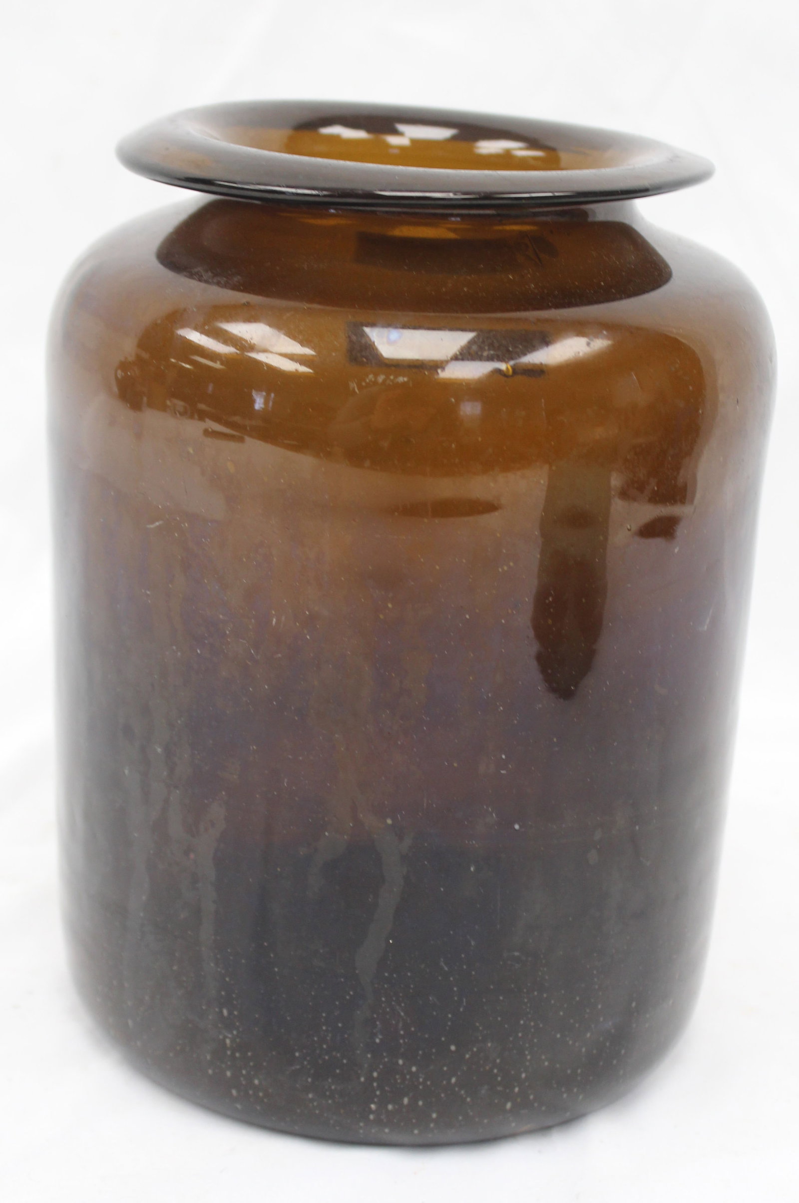 Large early amber glass jar - 8 1/2" tall x 5" diam (1 of 5)