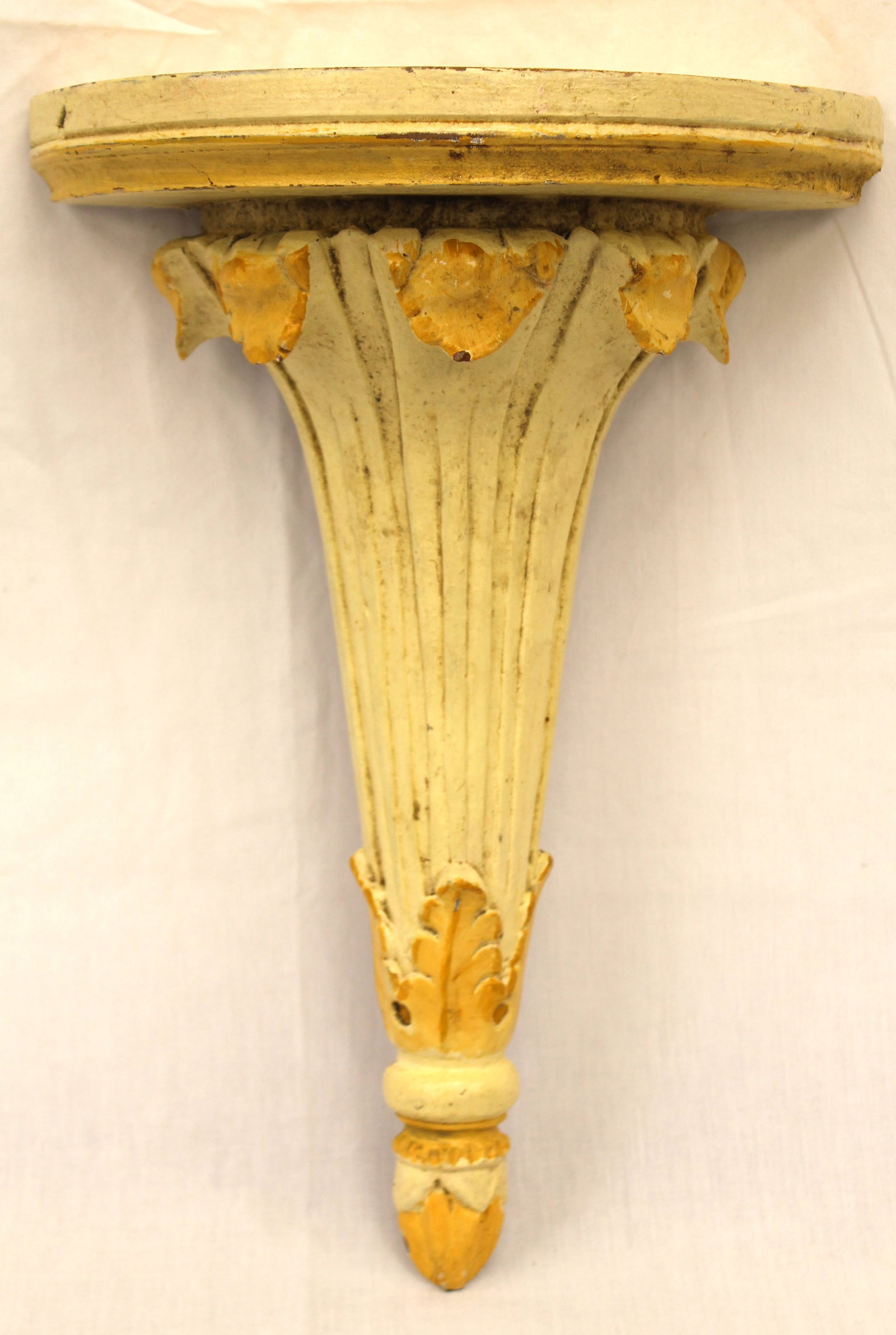 Antique carved wood & painted wall shelf in cream paint - 16" tall x 12" wide x 6" deep (1 of 5)