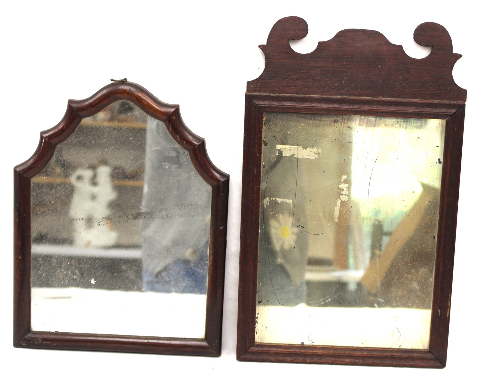 Lot of 2 antique Chippendale & QA courting mirrors - 14 1/2" tall x 9" & 12" tall x 9 1/4" (1 of 7)