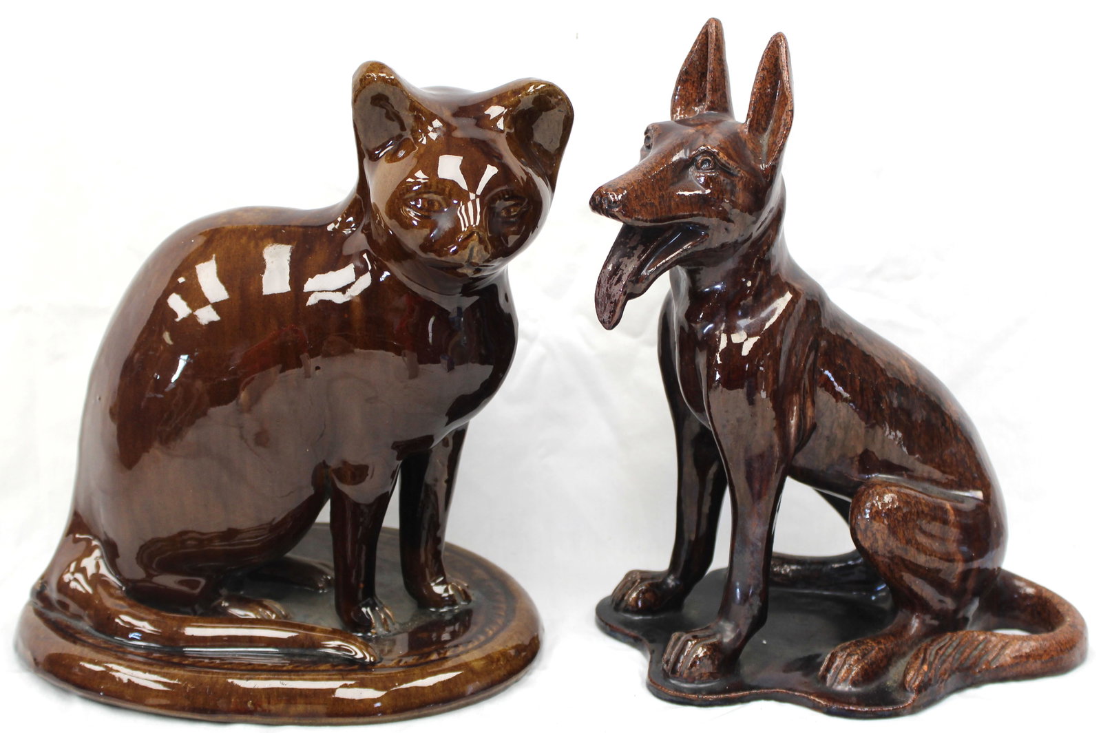 Lot of 2 Bennington Pottery animals - dog & a cat - 11" & 12" tall (1 of 6)