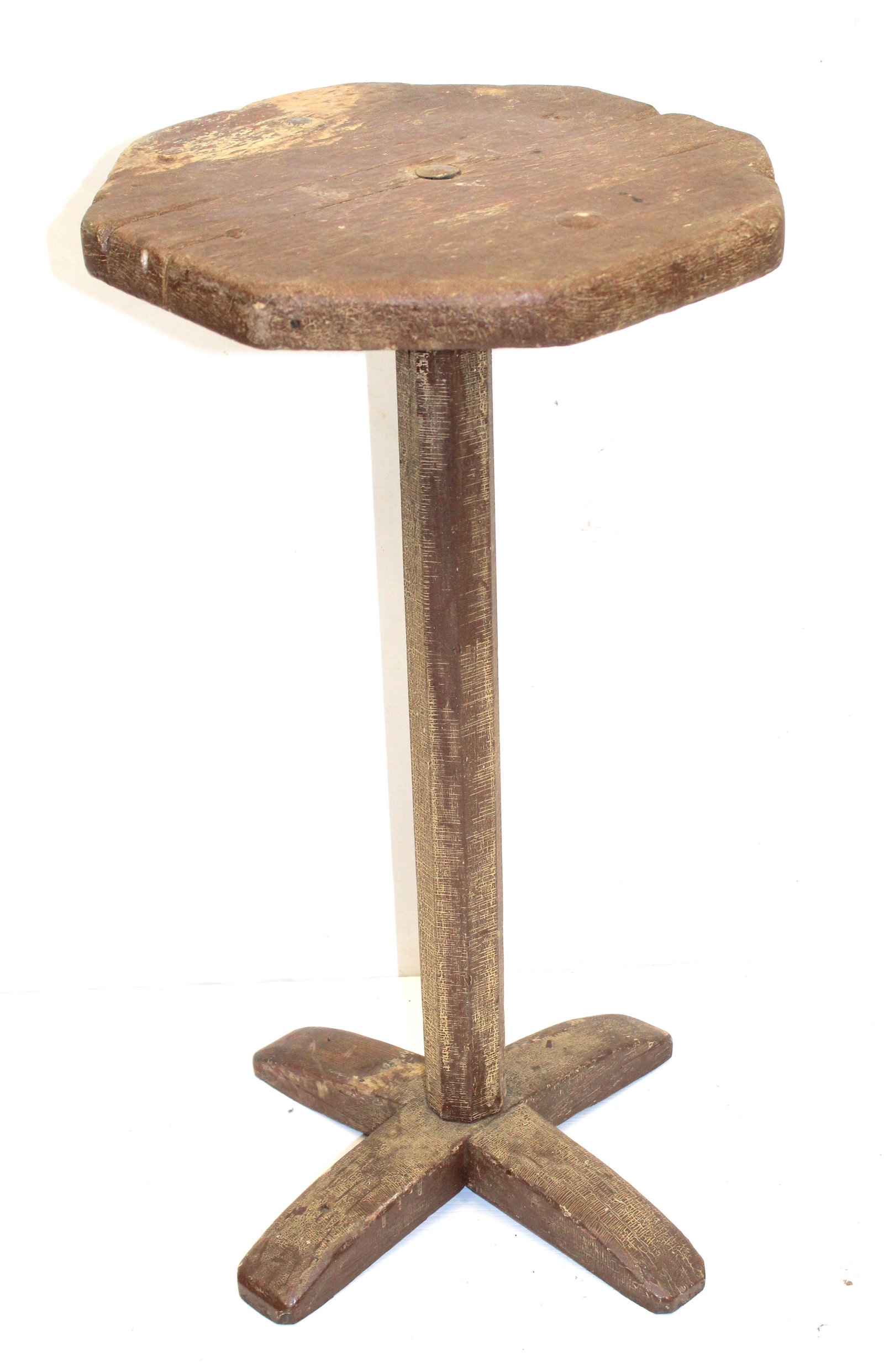 Antique octagonal top candlestand on X base in nutmeg paint - 26 1/2" tall x 14" wide: Antique octagonal top candlestand on X base in nutmeg paint - 26 1/2" tall x 14" wide