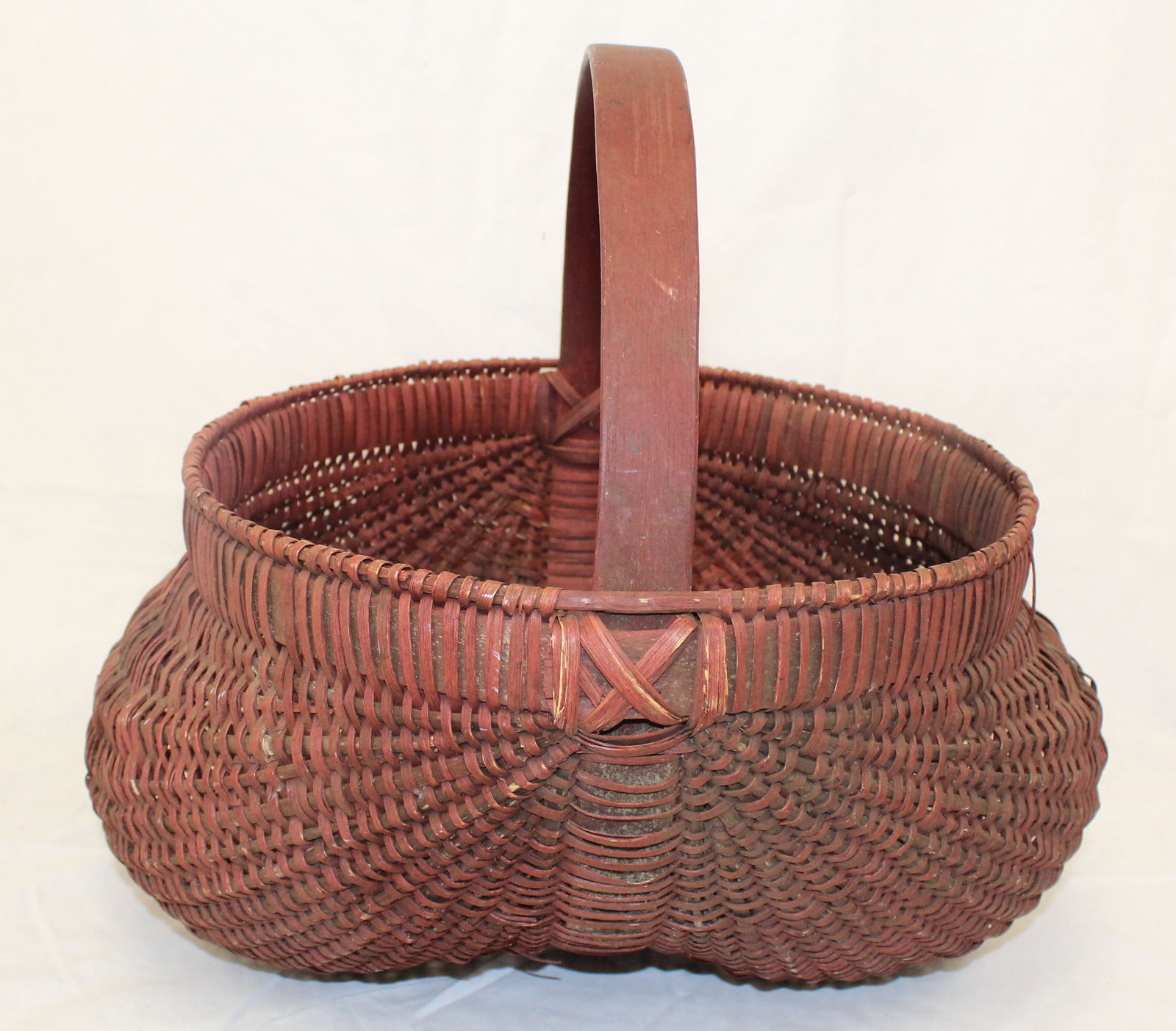 Antique fixed handled buttocks basket in red paint - 15" tall x 13 1/2"x14 1/2" (1 of 5)