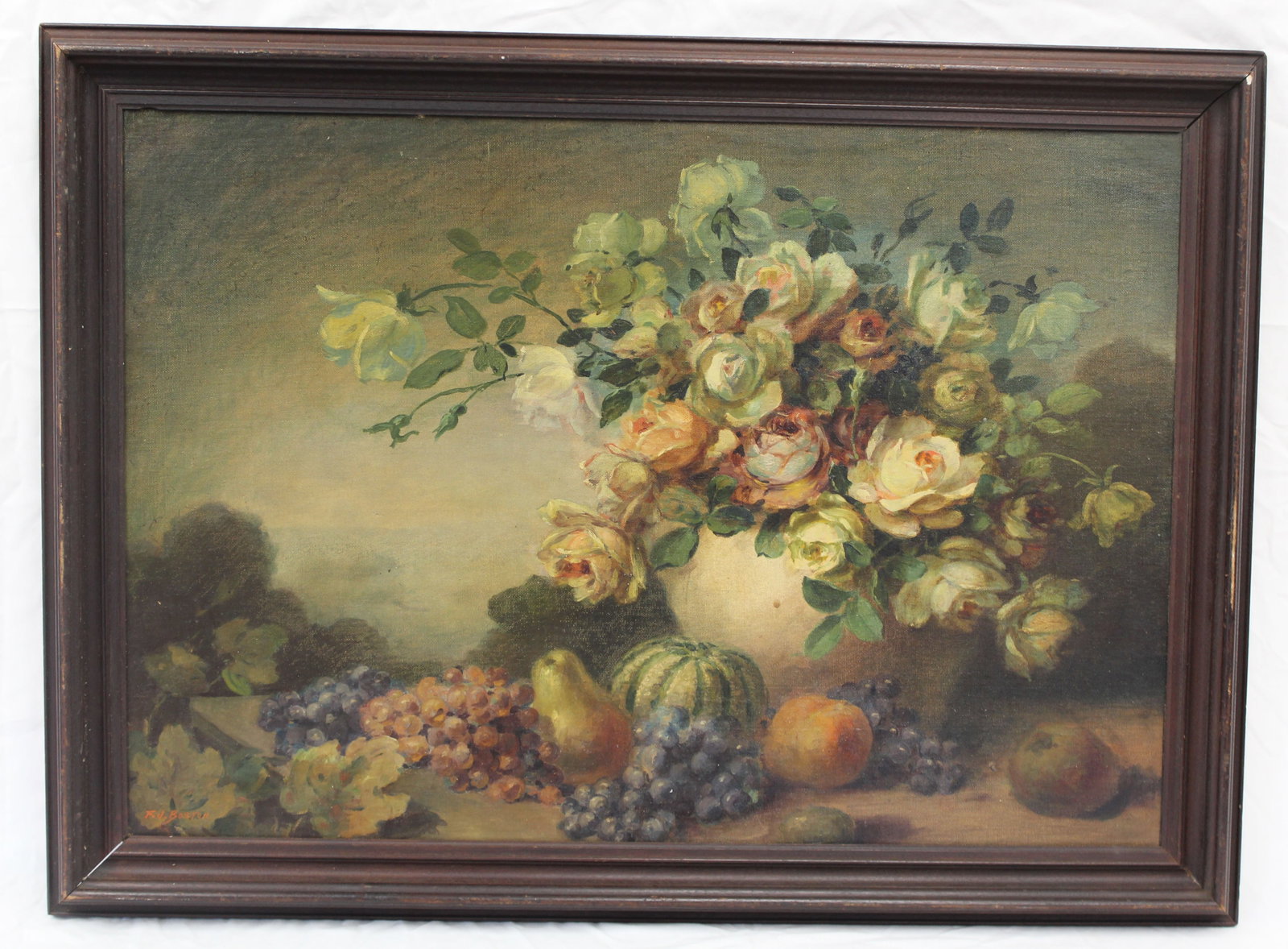 Antique o/bd still life of flowers - overall framed size 26"x36" (1 of 11)
