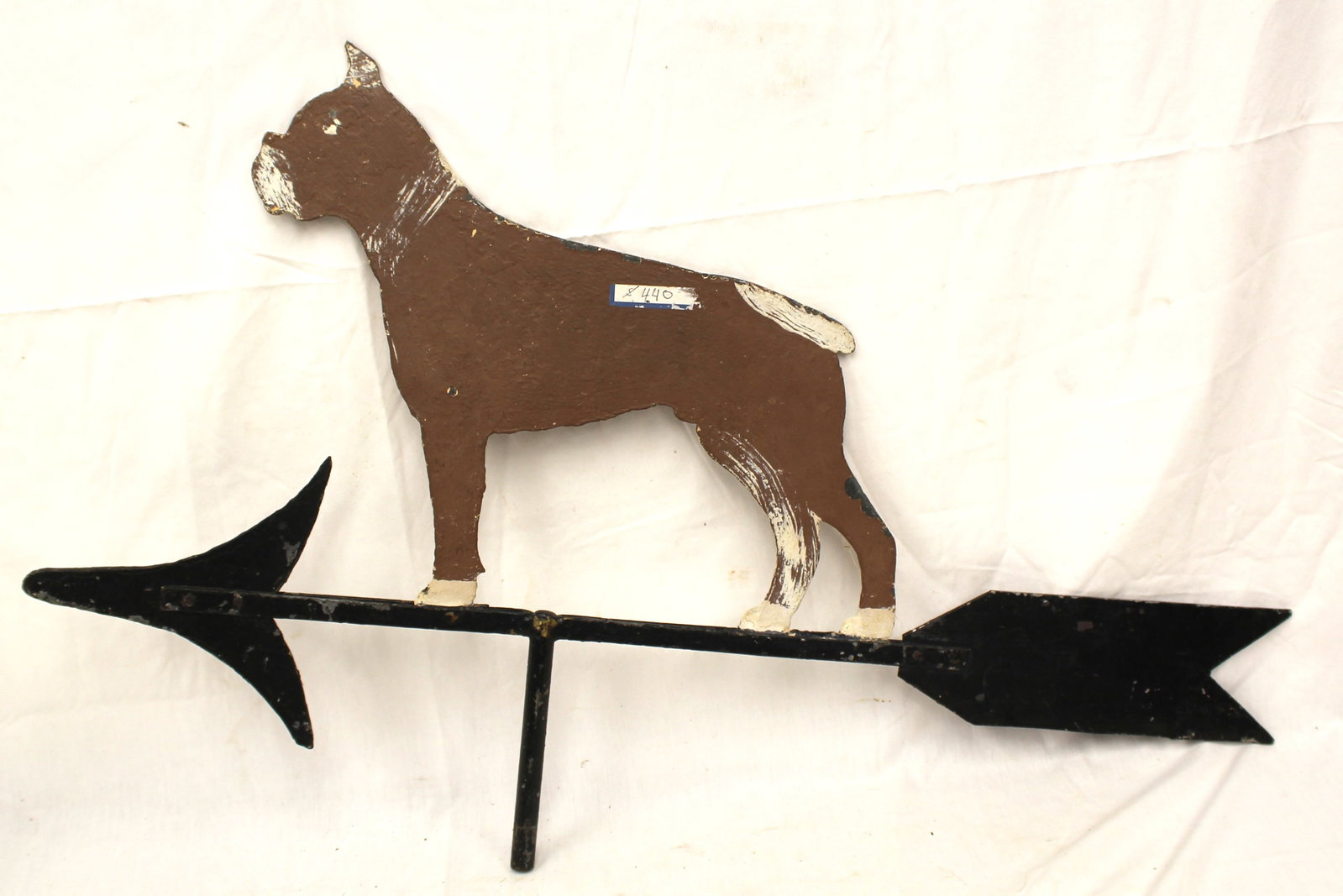 Folky painted sheet iron weathervane of a Boxer on arrow - 22" tall x 36" long (1 of 7)