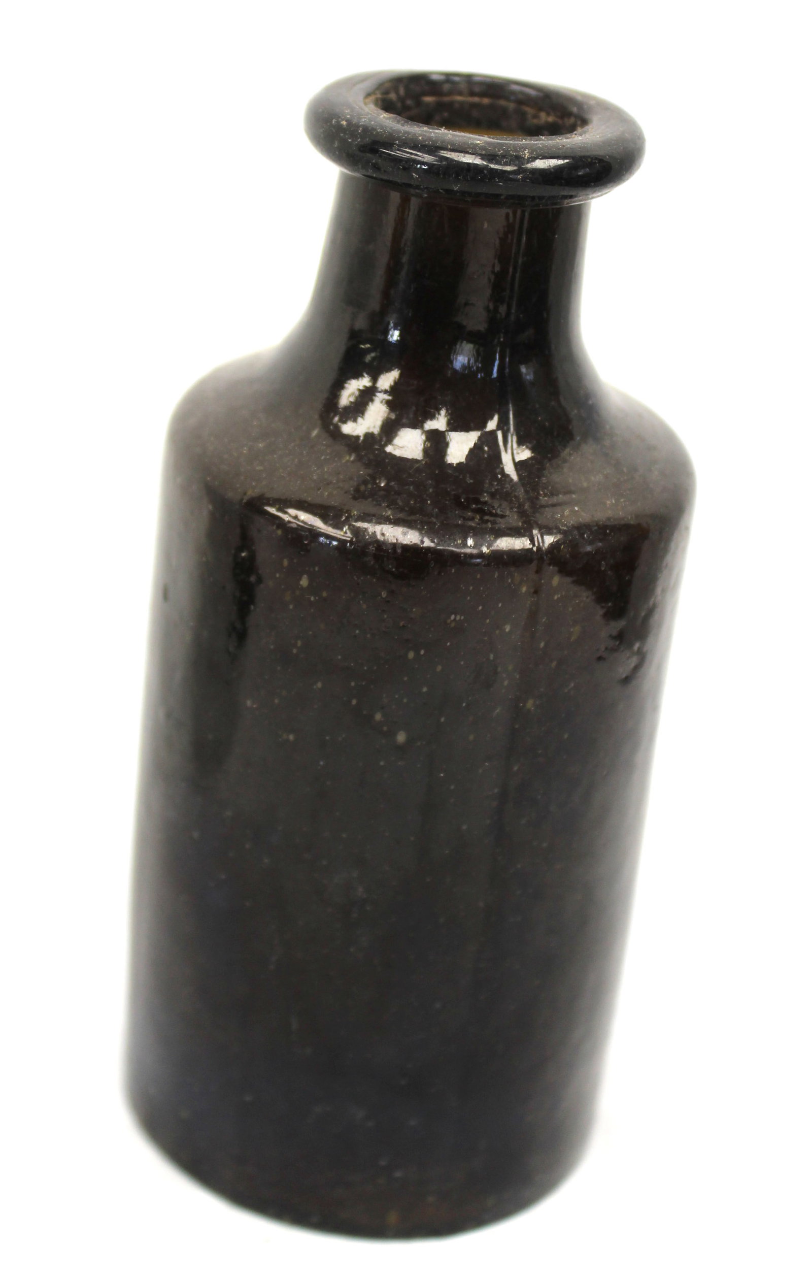 Early deep amber glass jar - 5 1/4" tall: Early deep amber glass jar - 5 1/4" tall