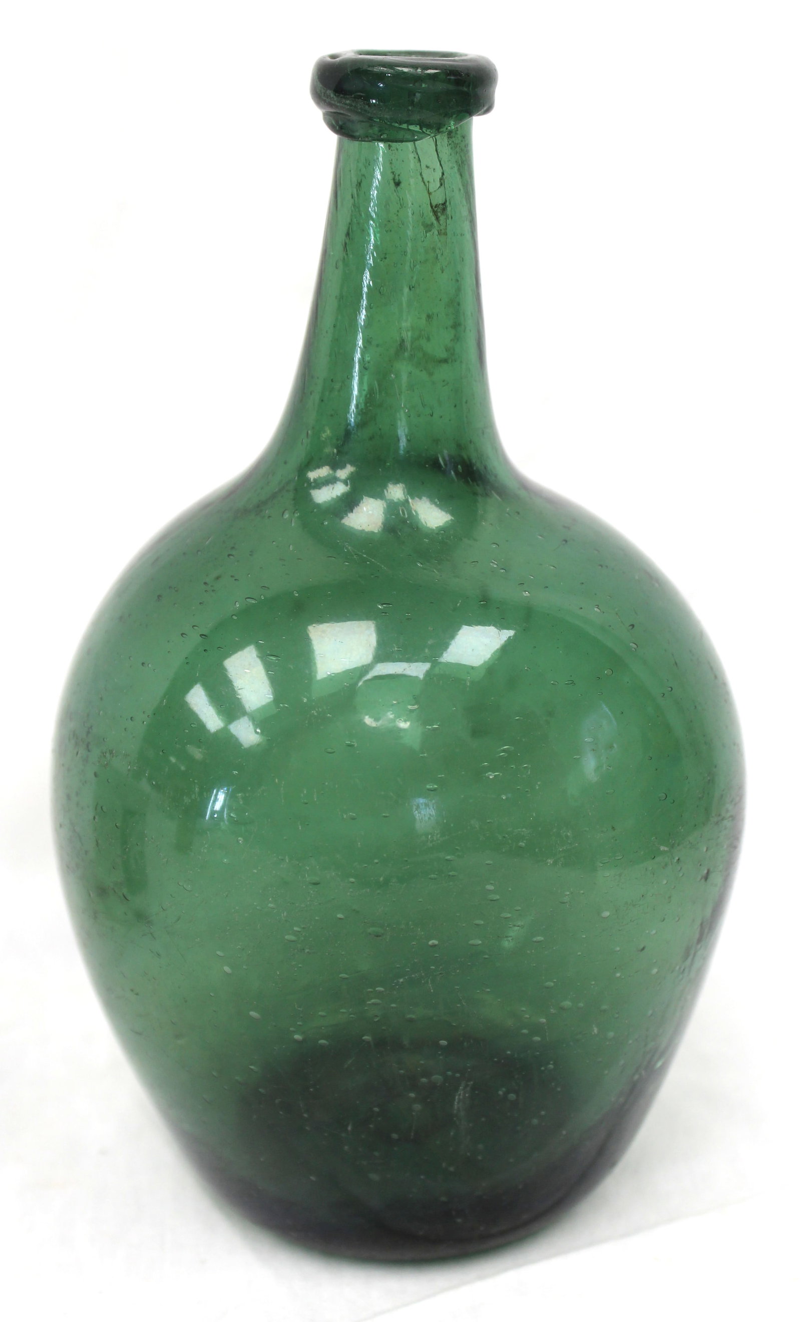 Early green glass bulbous bottle - 8 1/2" tall (1 of 6)