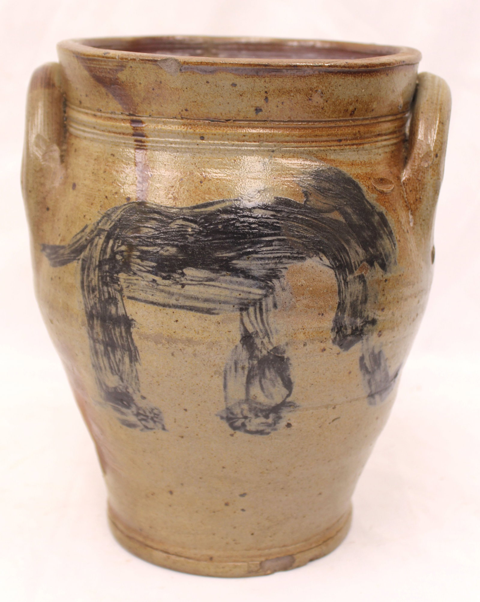 Antique stoneware jar w cobalt decorated elephant decoration - possibly William Capron, Albany, NY - (1 of 8)