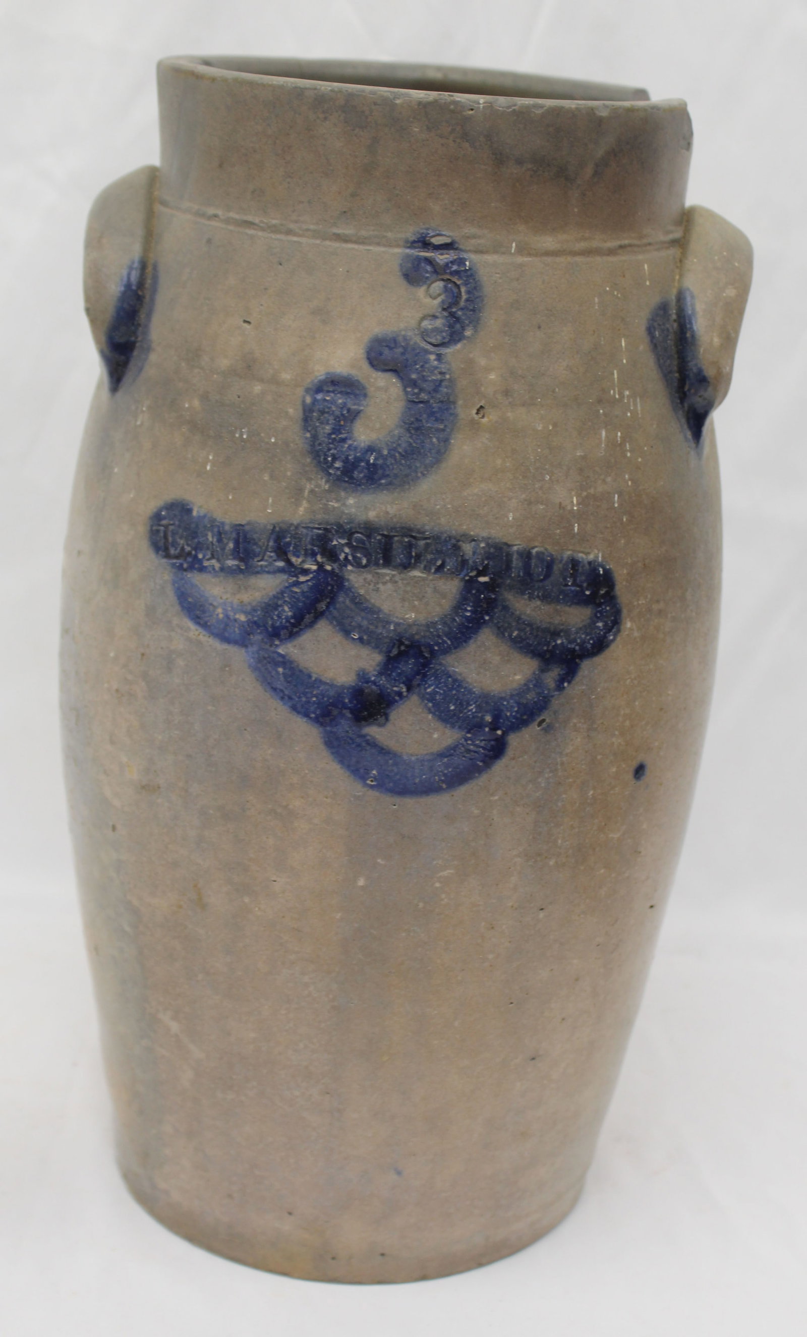 Antique stoneware cobalt decorated 3 gal jar - 15 1/4" tall (1 of 7)