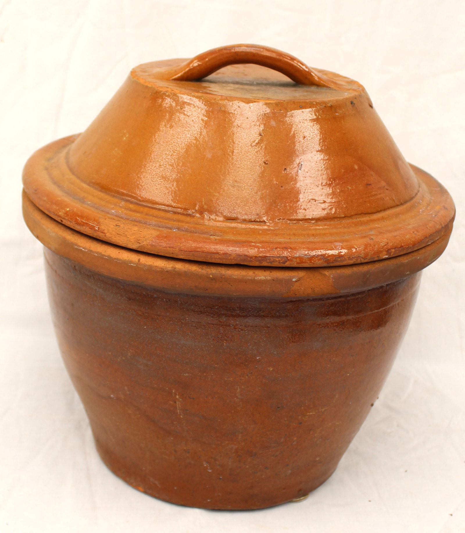 Large antique redware crock w handled cover - 15" tall x 14" diam (1 of 8)